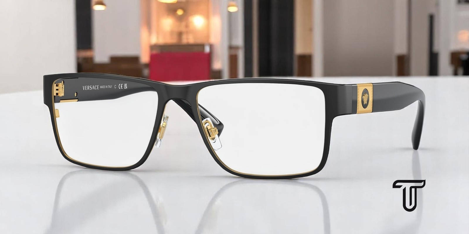 VERSACE VE1274 1436 Rectangle Matte Blak/Gold Demo Lens 55 mm Men’s Eyeglasses