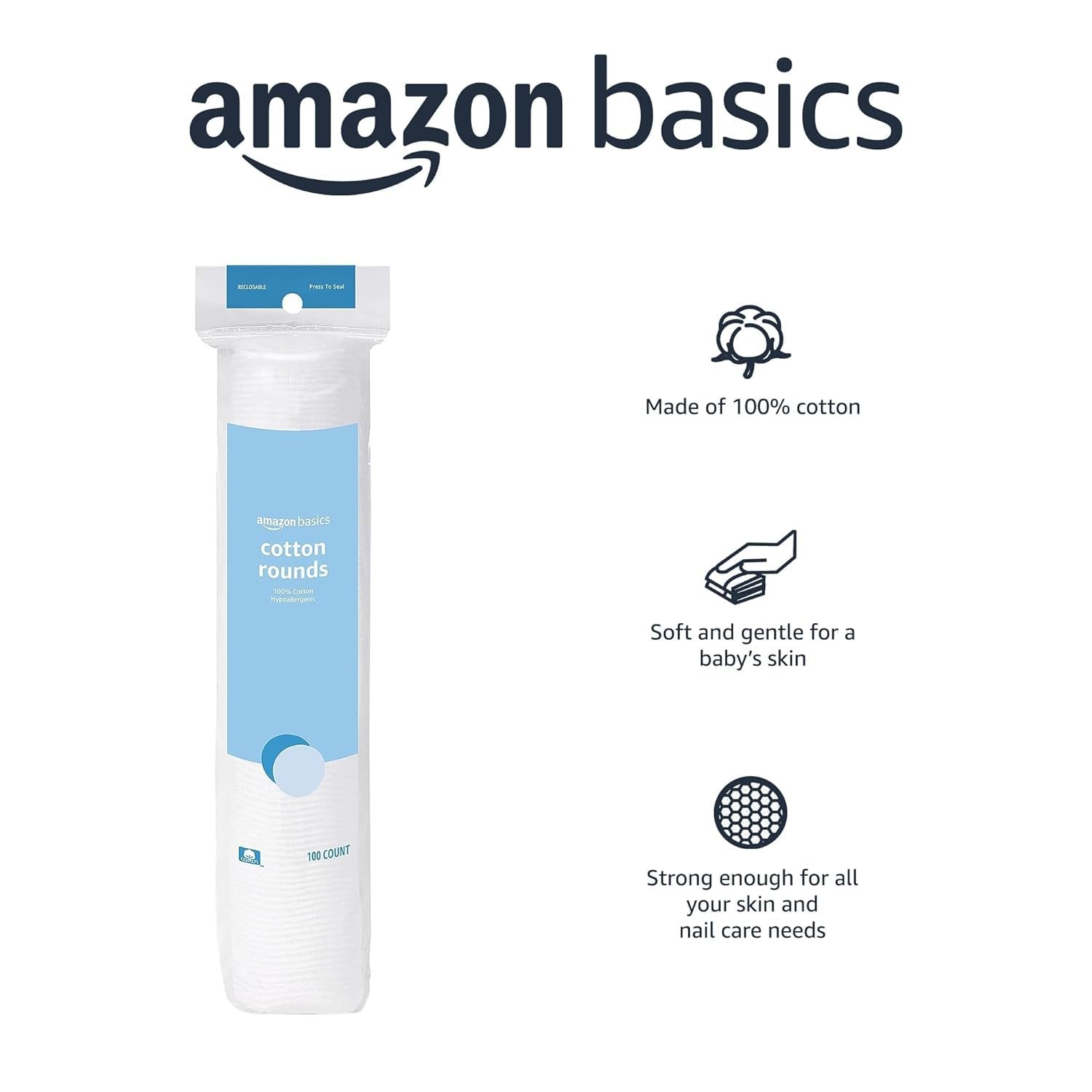 Basics Hypoallergenic Cotton Rounds 100 Count