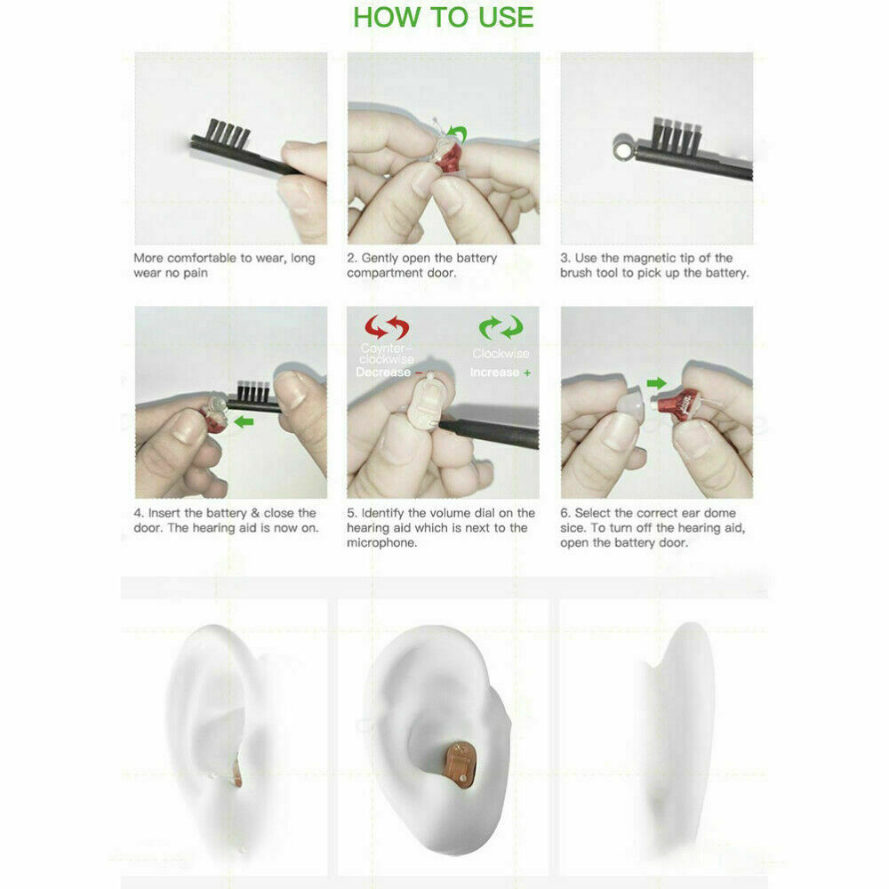 Mini Ear Hearing Aids Sound Voice Enhancer Amplifier Battery Power Left Right