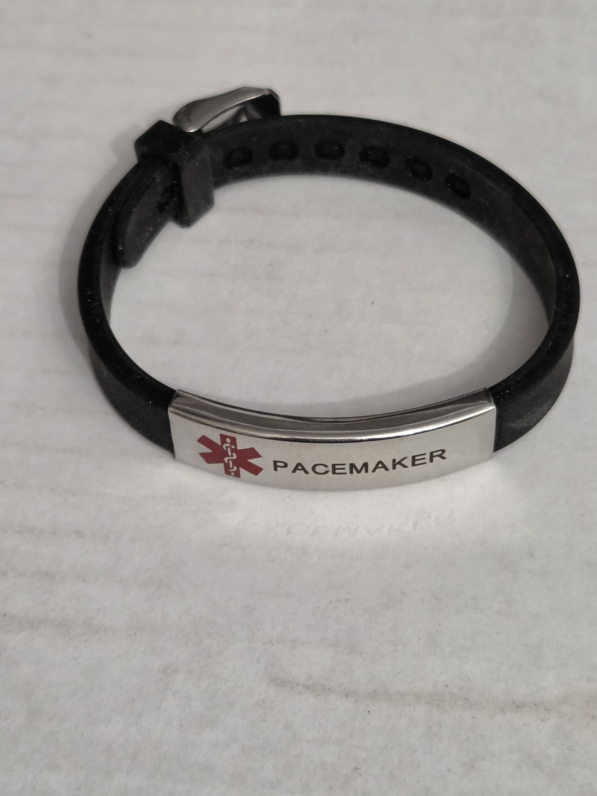 Medical Alert Pacemaker Bracelet, Adjustable Black/Silver Stainless Steel Unisex
