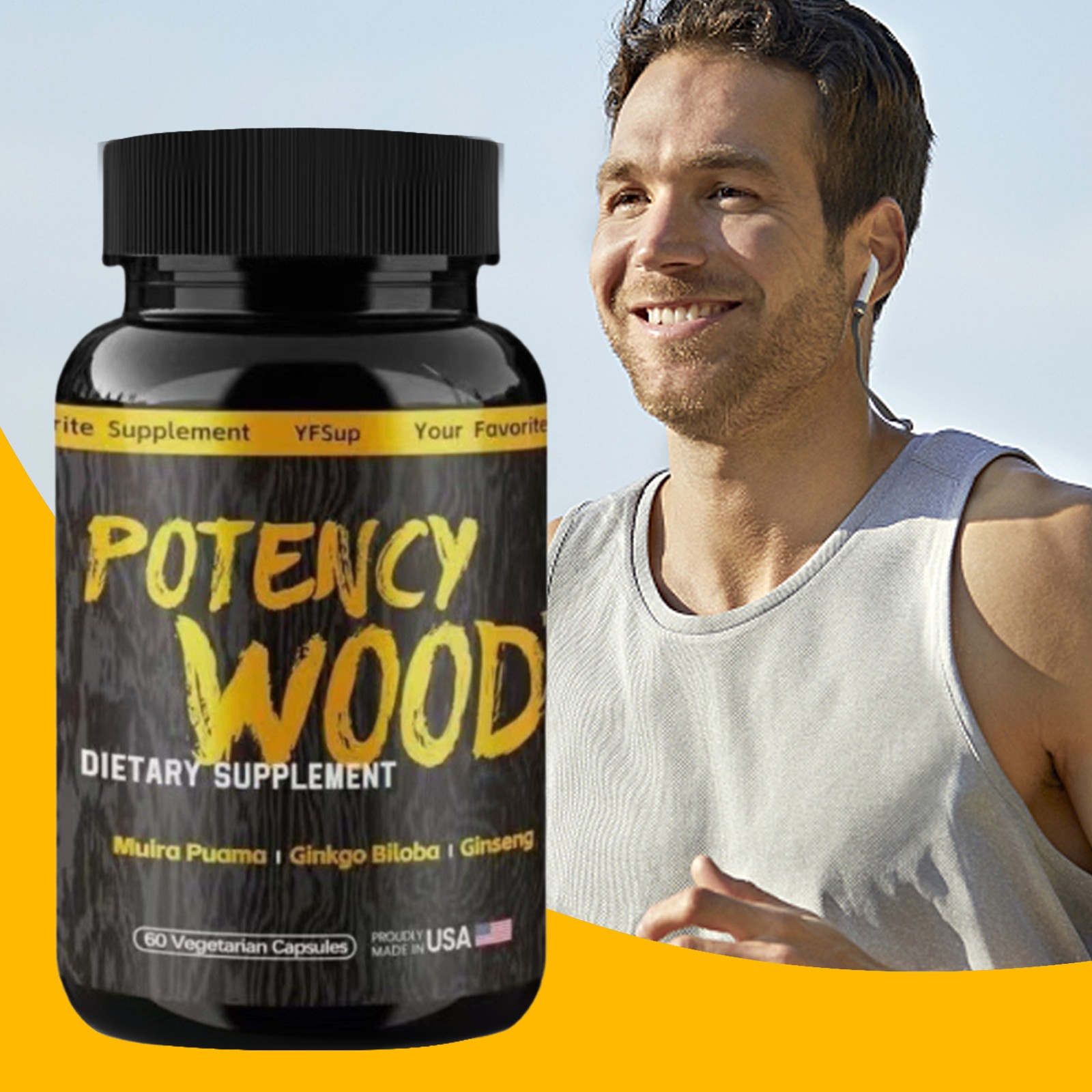 Potency Wood Dietary Supplement Muira Puama Ginko Biloba Ginseng 60 Capsules