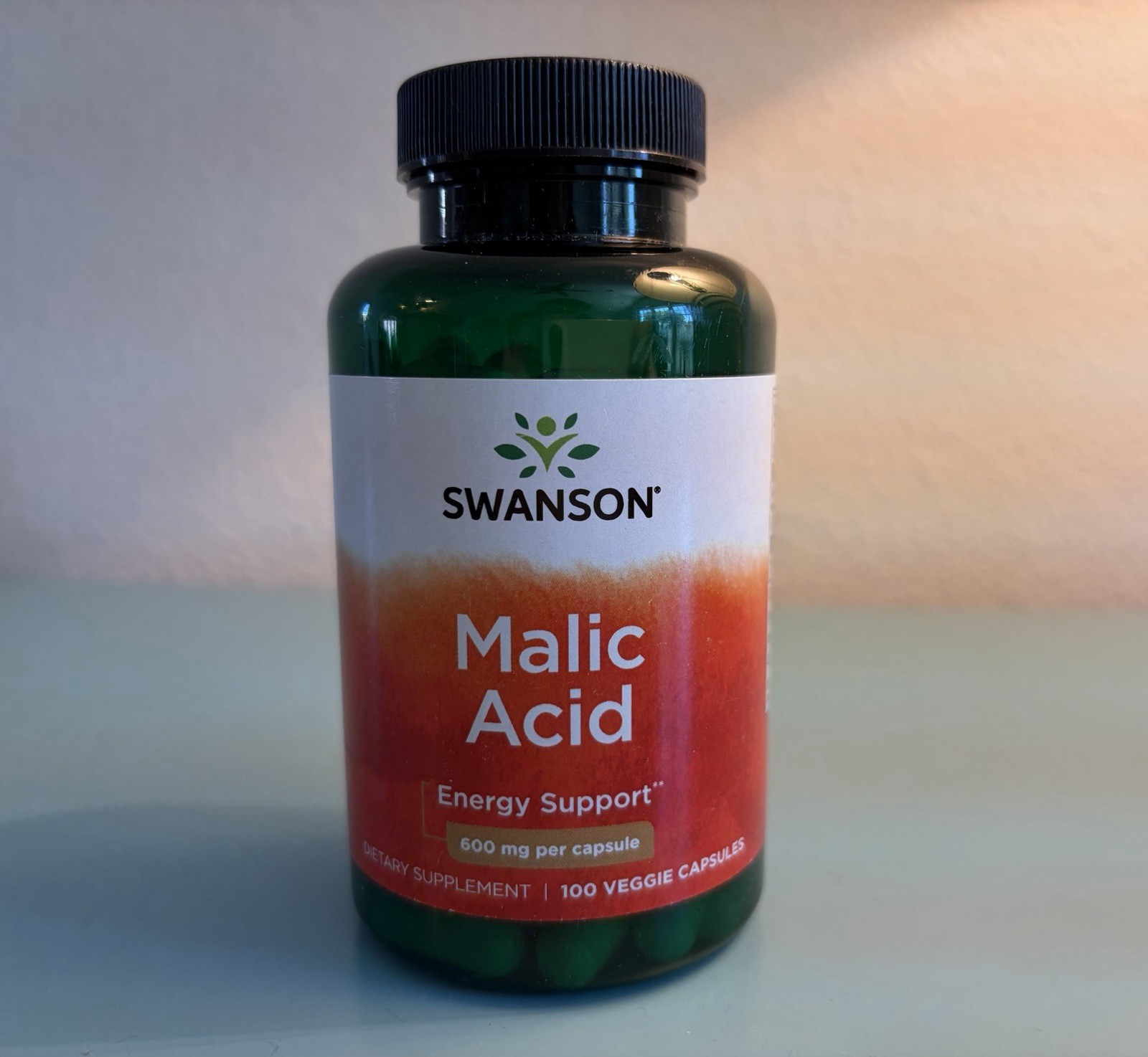 Malic Acid 600mg Energy Support Dietary Supplement, 100 Veggie Capsules