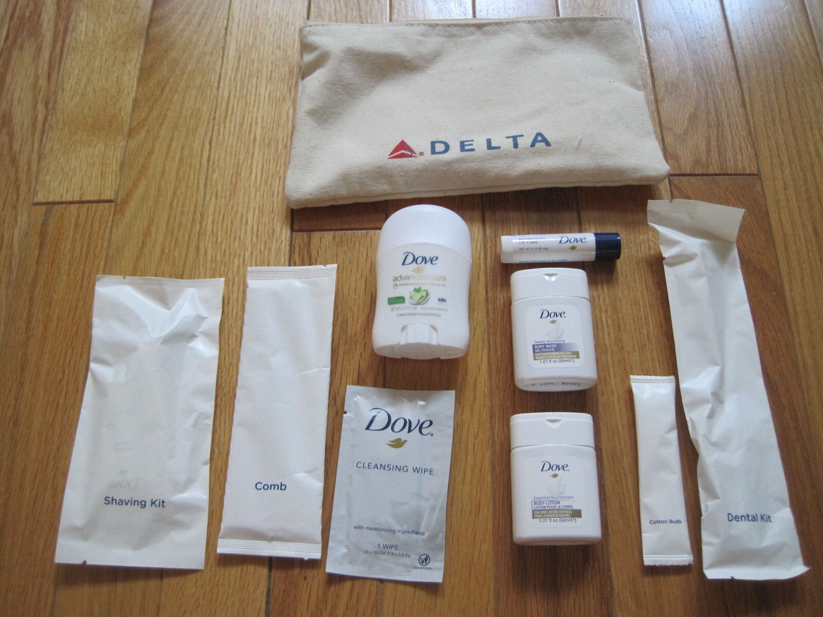 Delta Dove Overnight Travel Kit -Comb Shaving Lotion Deodorant Wash Dental BONUS