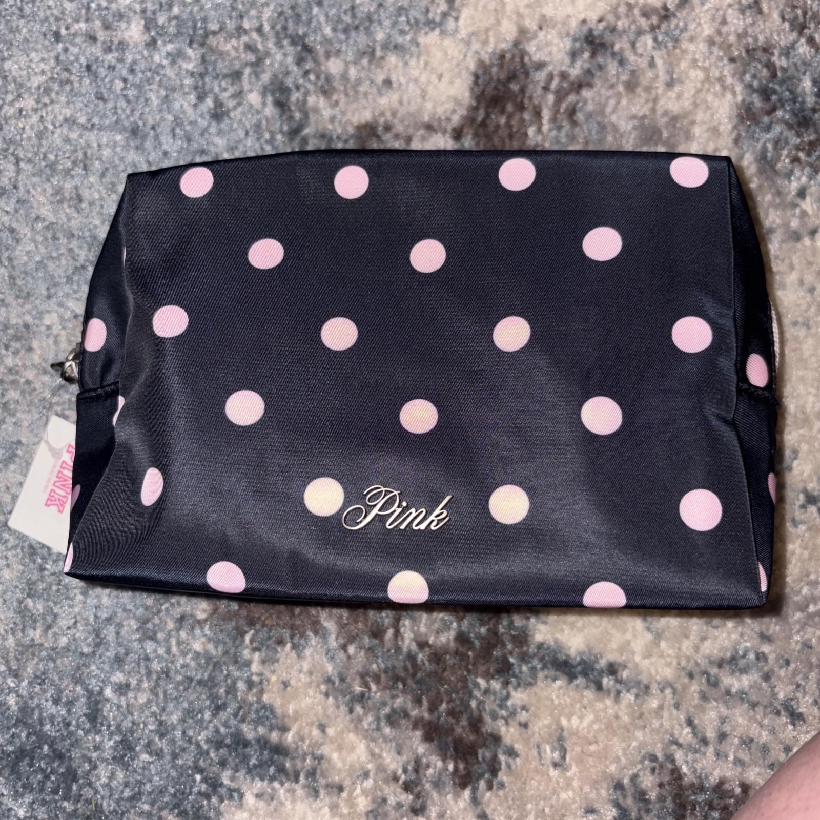 NIP/NWT Victoria Secret PINK Top-Zip Makeup Bag-Black Dot