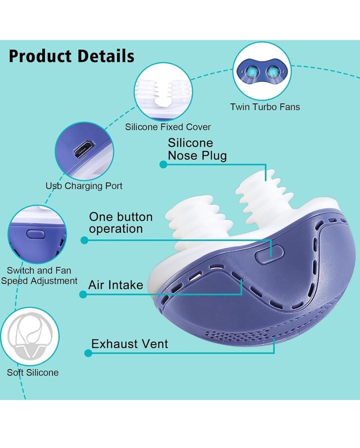 ABS Electric Stop Snoring Device Depth Sleep Anti Snore Silicone Correction Blue