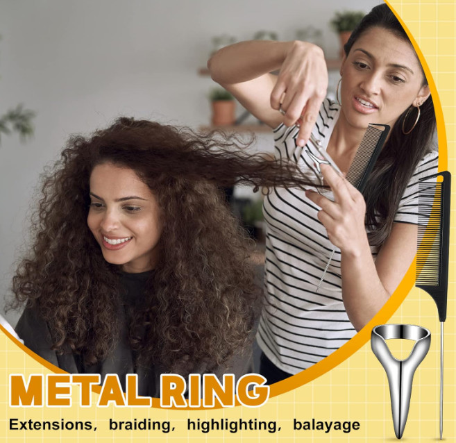 9Pcs Hair Parting Rings Metal Finger Selecting Tools Steel Comb Braiding Kit