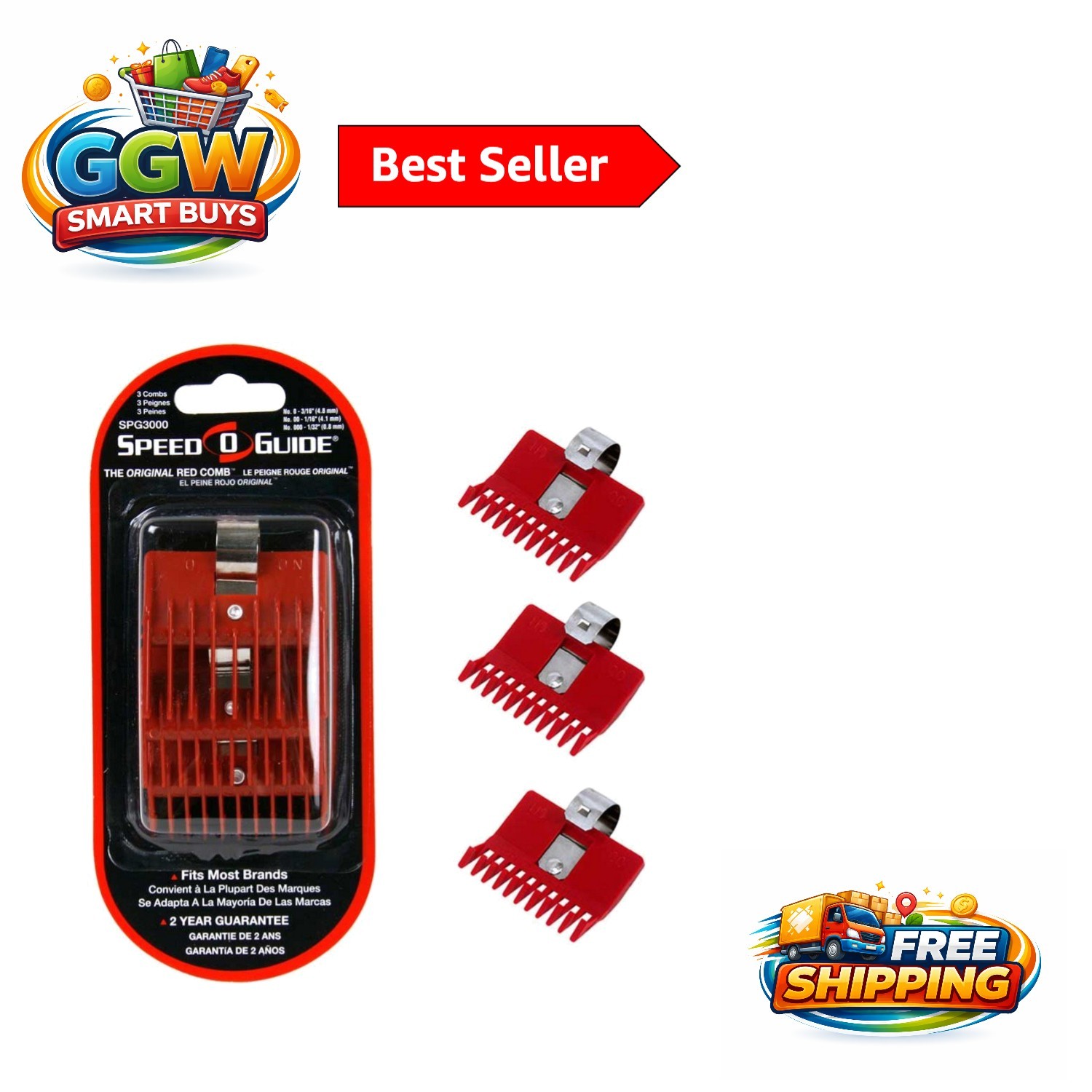 Compact Red Clipper Combs Set of 3 – High-Quality ABS Plastic for All Hair Types