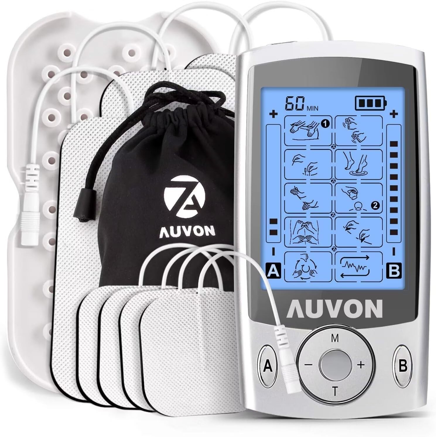 AUVON Dual Channel TENS Unit Muscle Stimulator Machine with 20 Modes