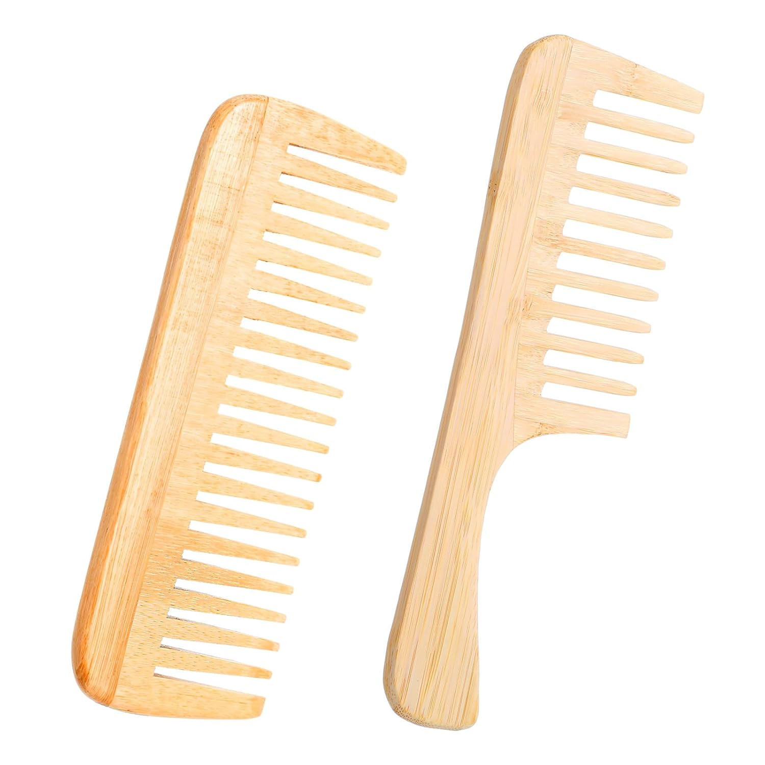 2PCS Bamboo Comb Anti-Static Wide Tooth Combs Natural Bamboo Comb Set Large Hair
