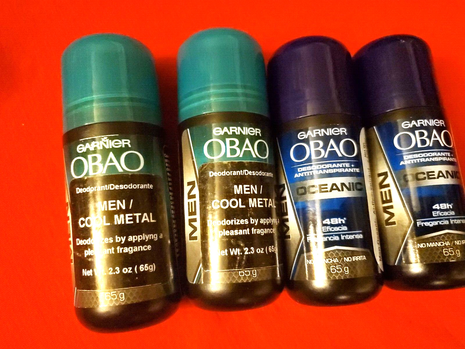 4 PACK GARNIER OBAO MEN COOL METAL & OCEANIC DEODORANT/48 HOURS PROTECTION