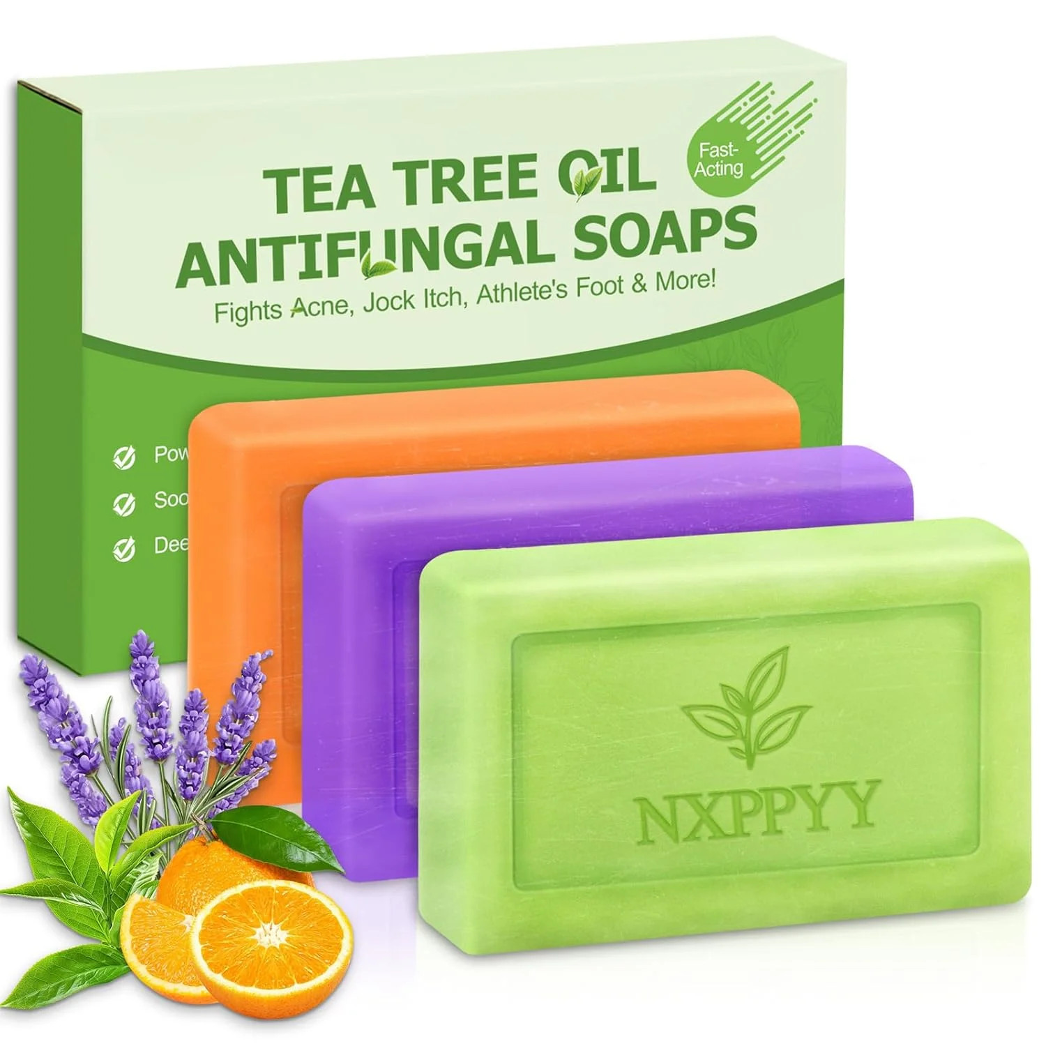 Antifungal Tea Tree Soap Bar 3 Pack 2.82 oz Body & Face Wash