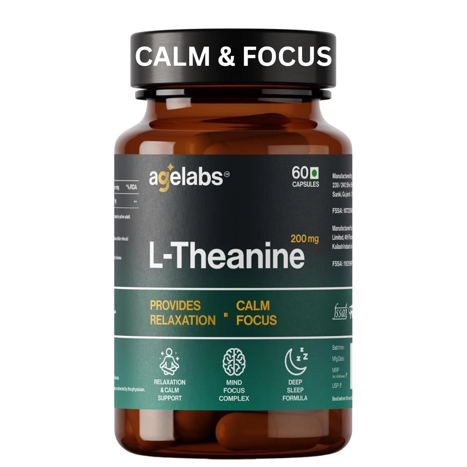 AgeLabs L-Theanine 200 mg Supplement – 60 Capsules