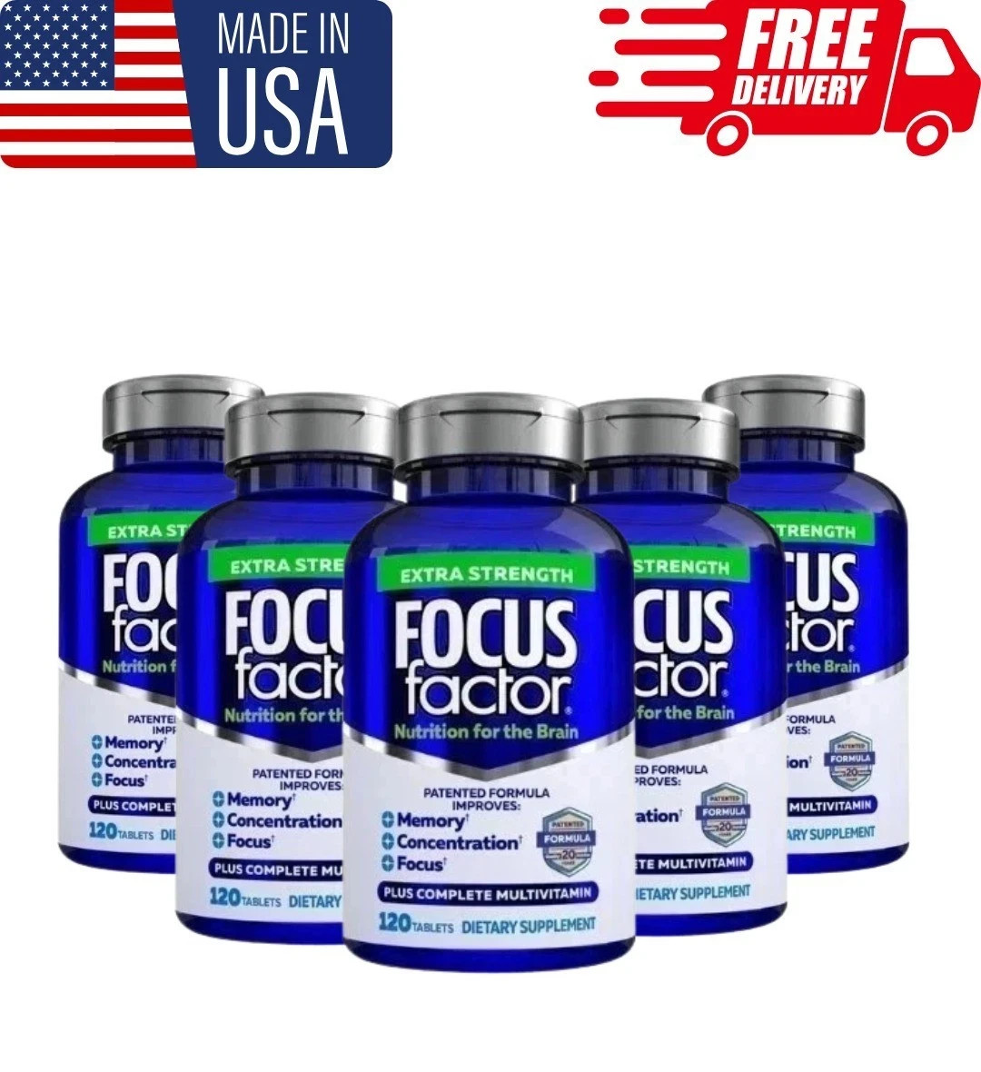 pack of 5 Focus Factor Adults Extra Strength- Brain Supplement – 120 Tablets