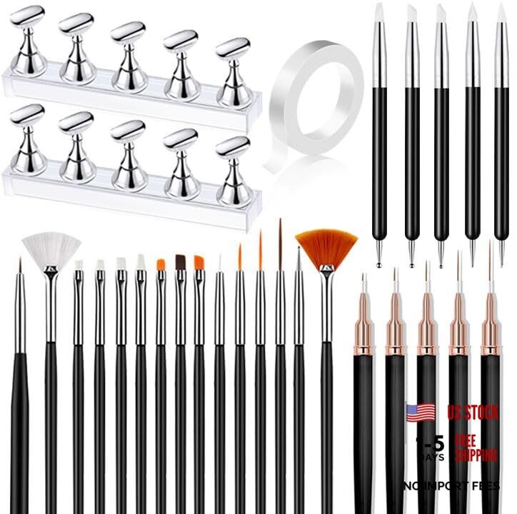 28Pcs Nail Art Brushes, Nail Brush Set With 2 Set Nail Stand, B2#Black Style 4
