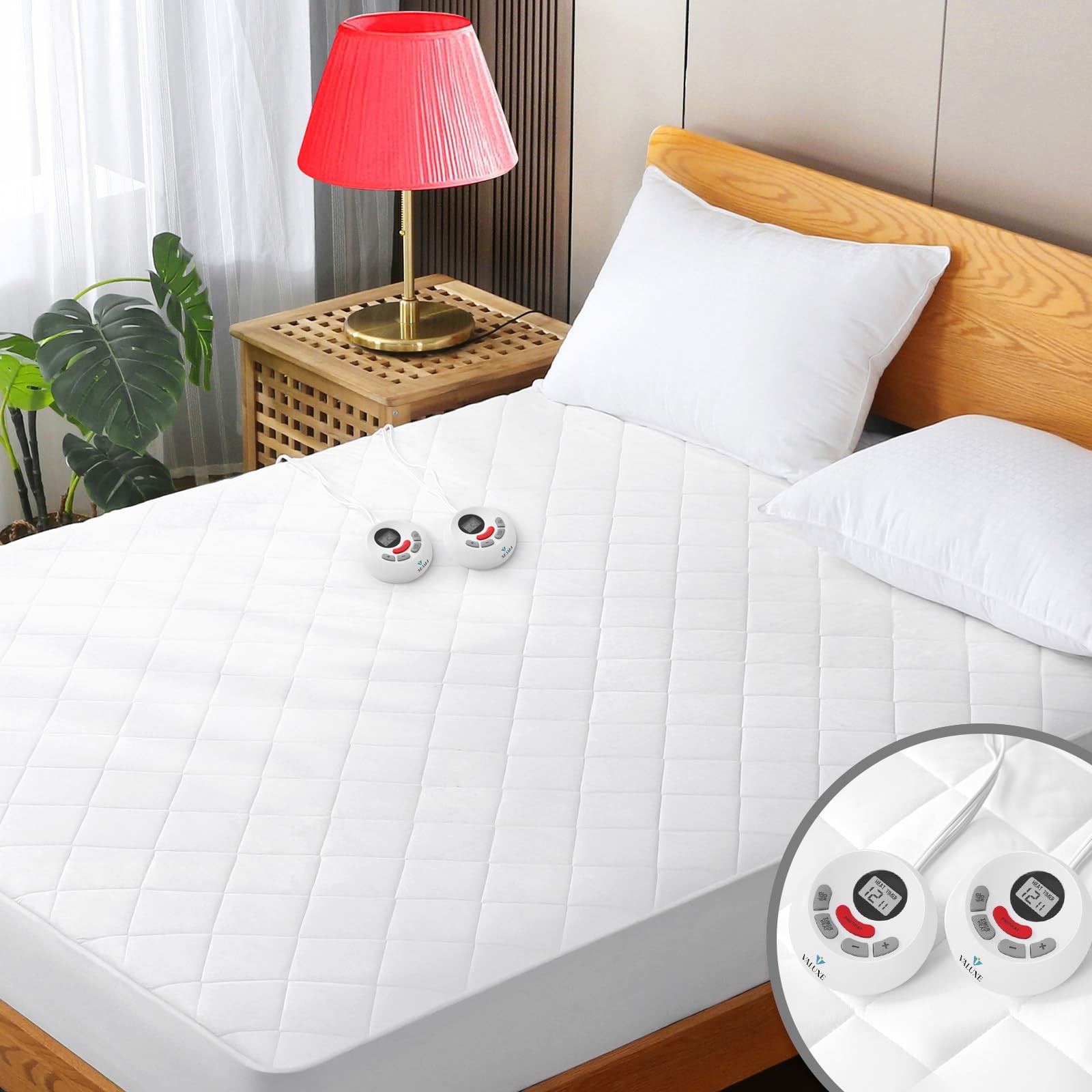 Heated Mattress Pad Queen Size Quilted Zone Heating Electric Bed Queen, White