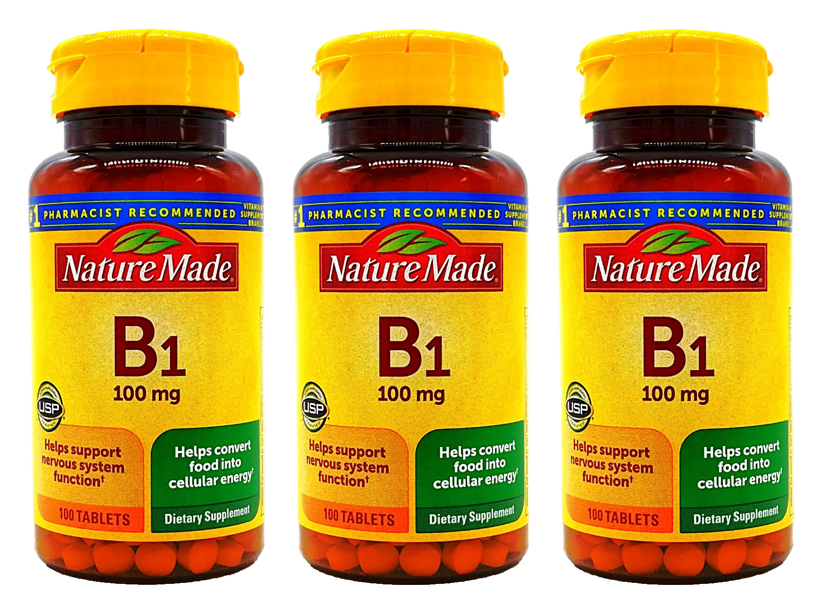 Nature Made Vitamin B1, 100mg Dietary Supplement – 3 Pack of 100 Tablets