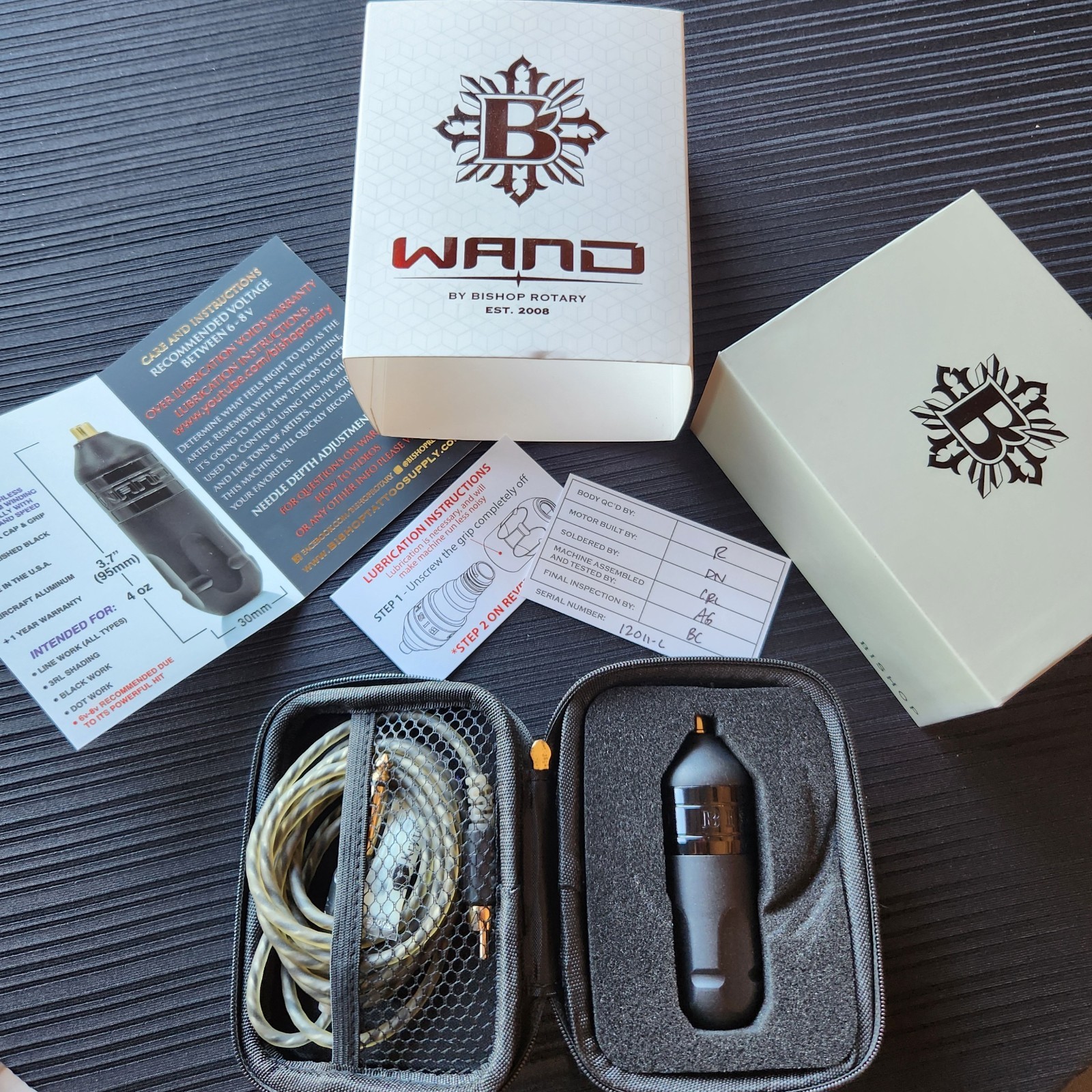 Bishop Rotary WAND Liner Rotary Tattoo Machine Black w/ Case, RCA Cord