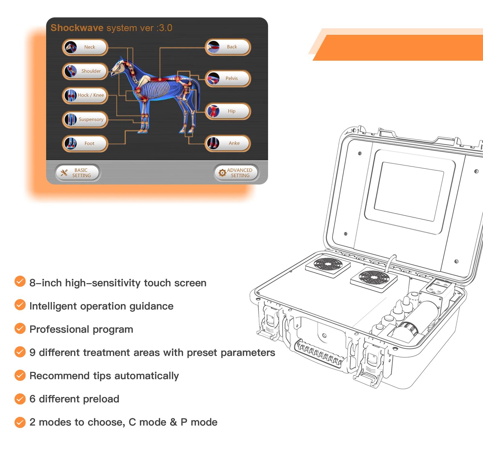 Portable Shockwave Therapy Machine Equine Shock Wave for Horse Pain Relief