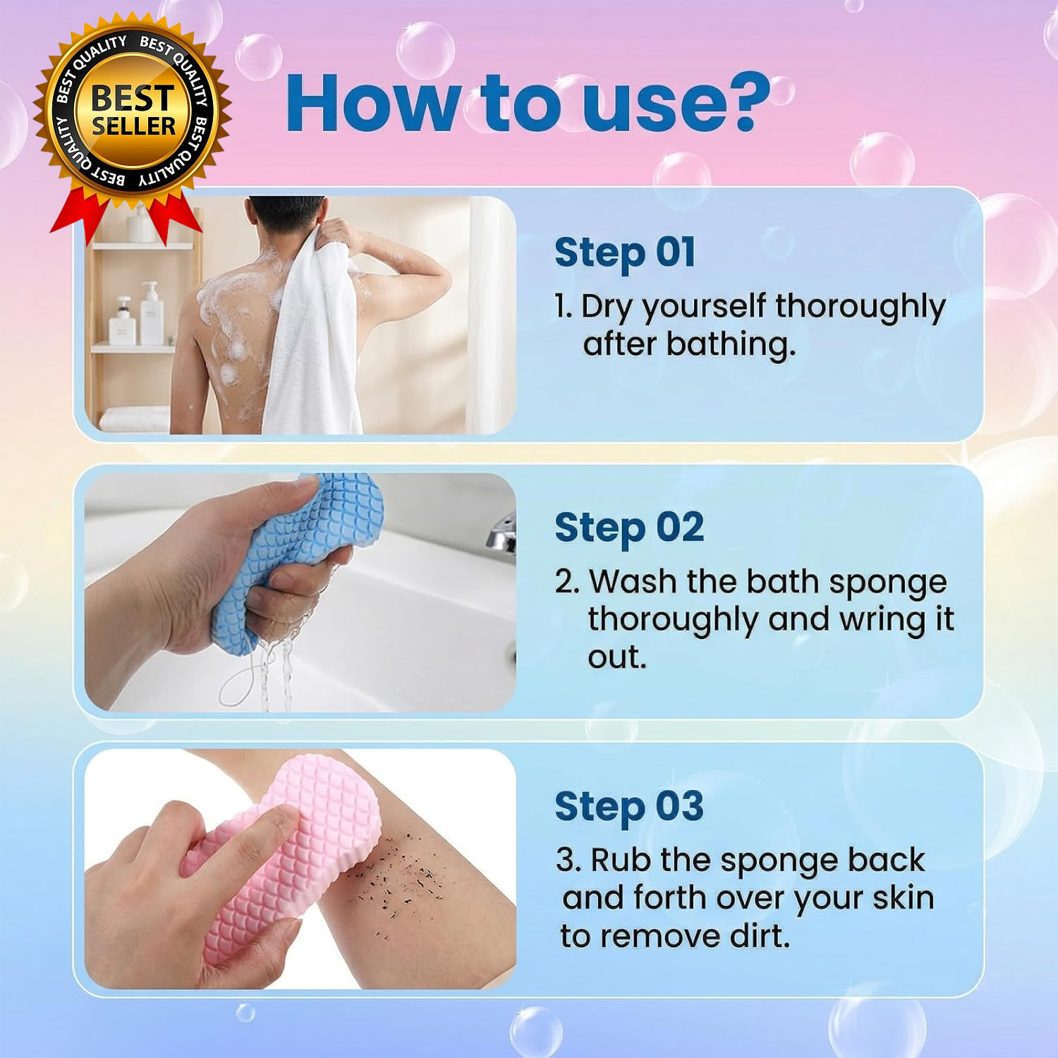 4 PCS Magic Exfoliating Sponge Dead Skin Remover, 3D Magic Exfoliating Bath Spon