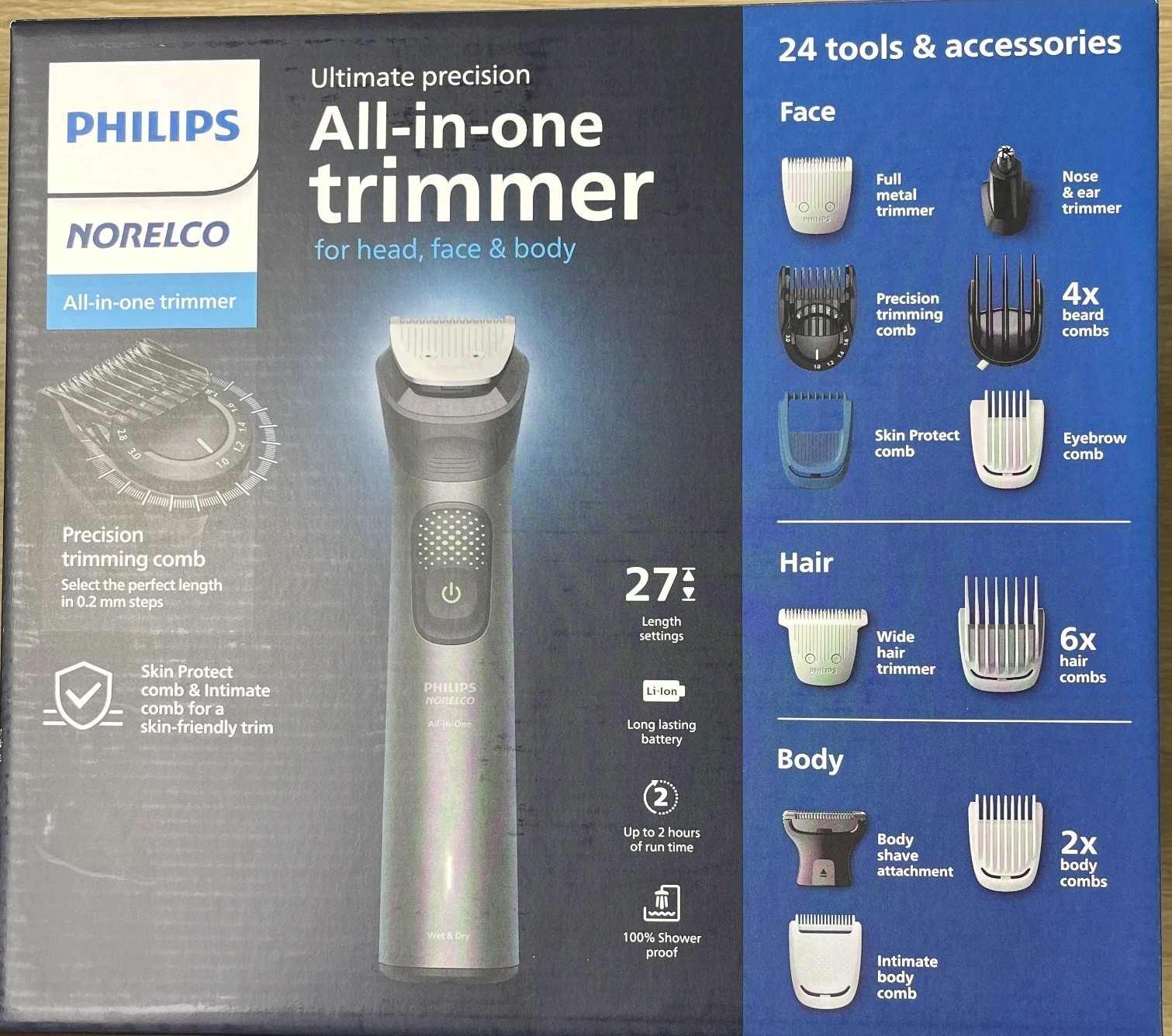 Philips Norelco Multigroom 9000 All-in-One Trimmer Head Face Body 27 Settings