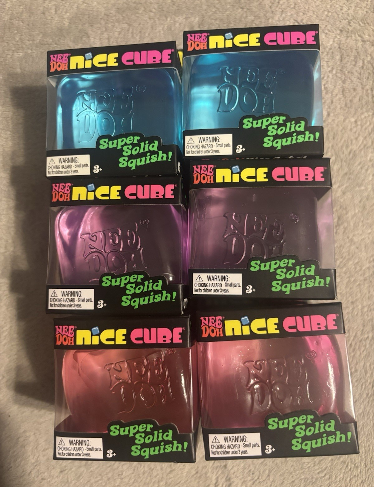 Schylling NeeDoh Nice Cube Super Solid Squish Gel Squeeze Ball 3in Lot of 6