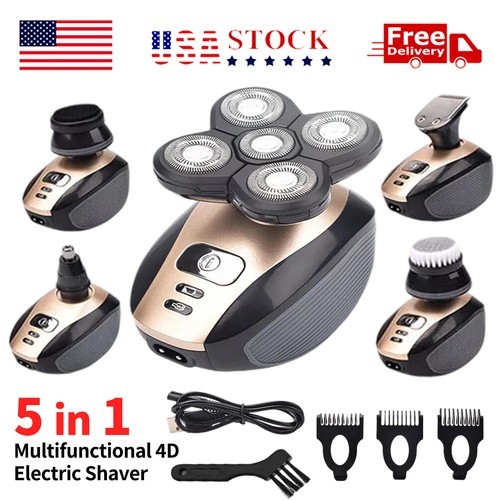 5-in-1 Rotary Electric Shaver 4D Rechargeable Bald Head Hair Beard Trimmer Razor