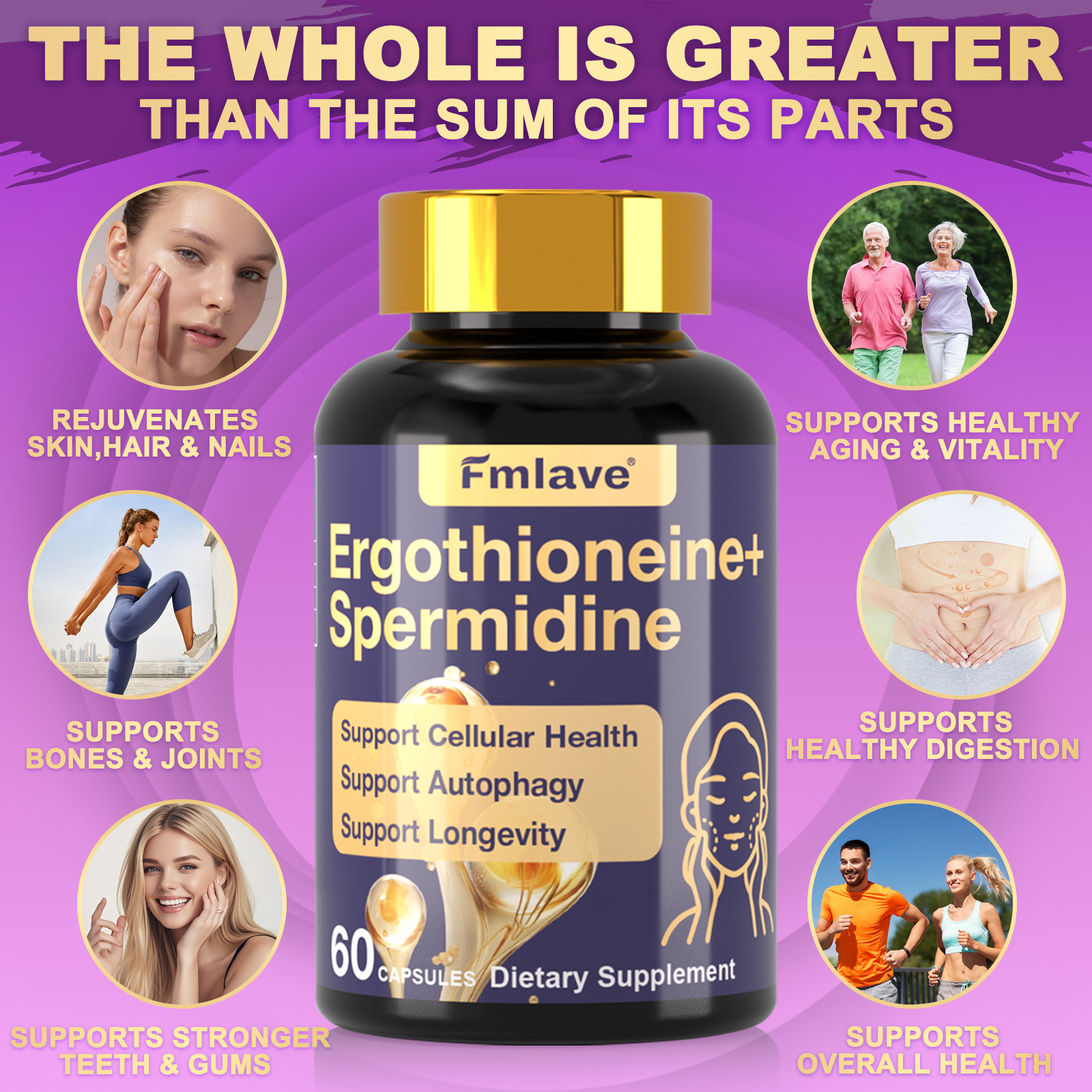 L-Ergothioneine 25 mg + Spermidine Supplement for Longevity & Anti Aging 60 Caps