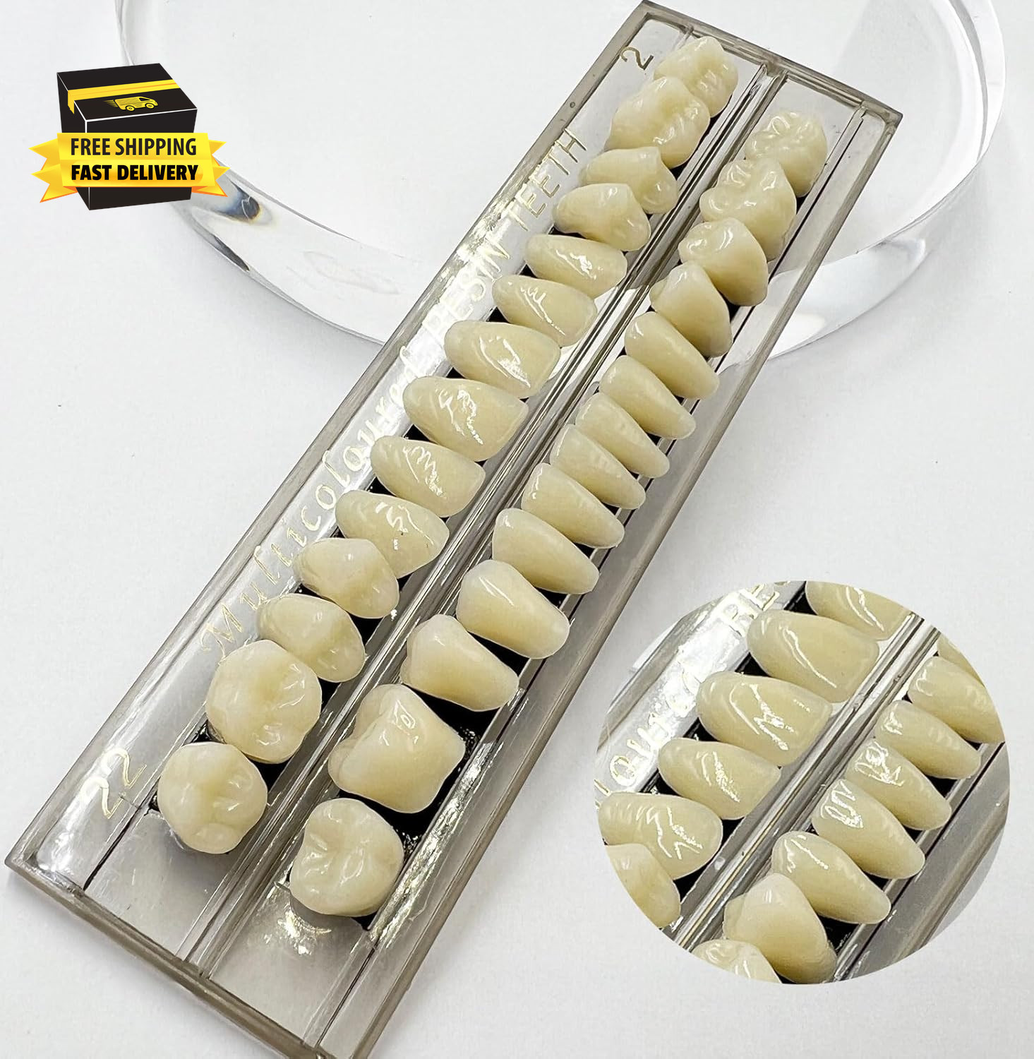 56 Pcs False Teeth Fake Teeth 2 Sets Synthetic Resin Dental Tooth, Upper Lower D