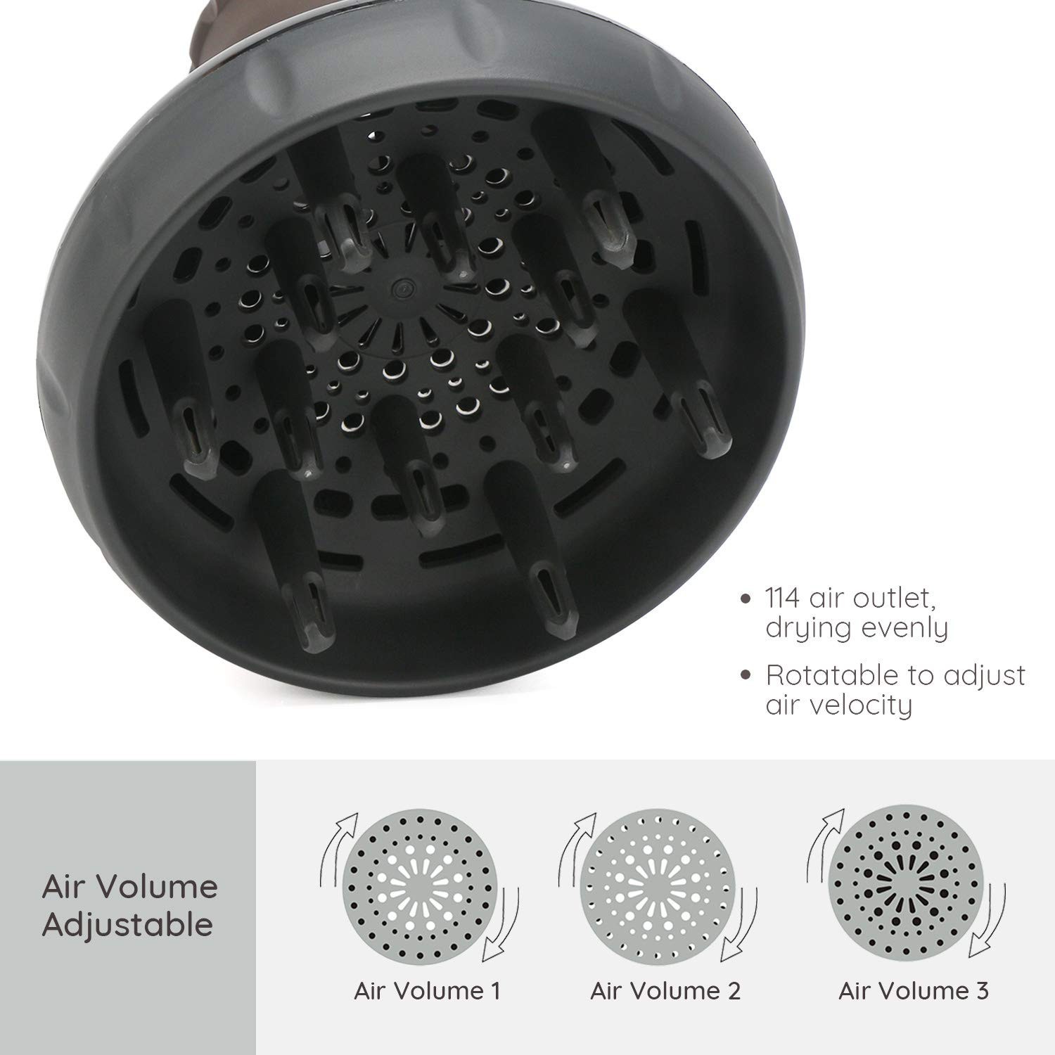 Curly Hair Diffuser Attachment – Adjustable Air Flow, Deep Bowl, Fast Drying, Fr
