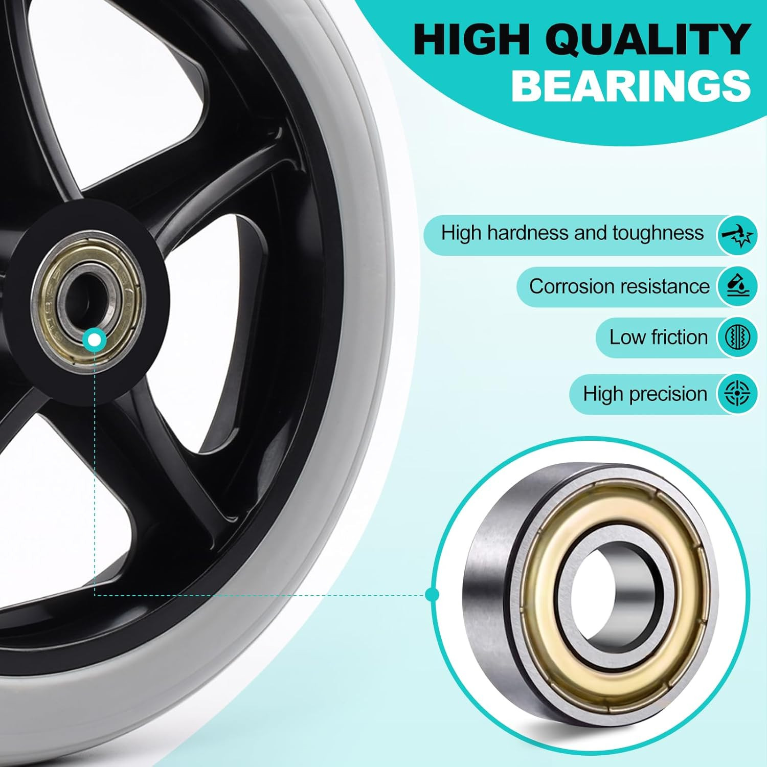 2Pcs 6 Inch Solid Wheelchair Replacement Wheels Rubber Material for Walkers, Rol