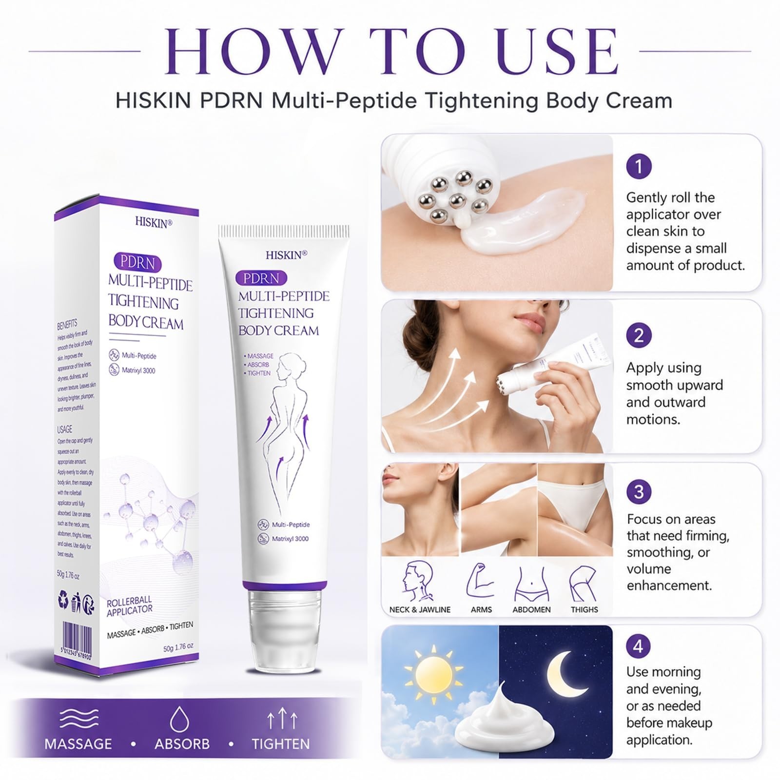 HISKIN PDRN Multi-Peptide Massaging Body Cream 50g for All Skin Types
