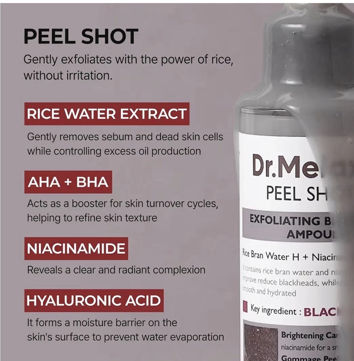 Dr.Melaxin Peel Shot Glow White and Black Rice Ampoule Duo, All Skin Types