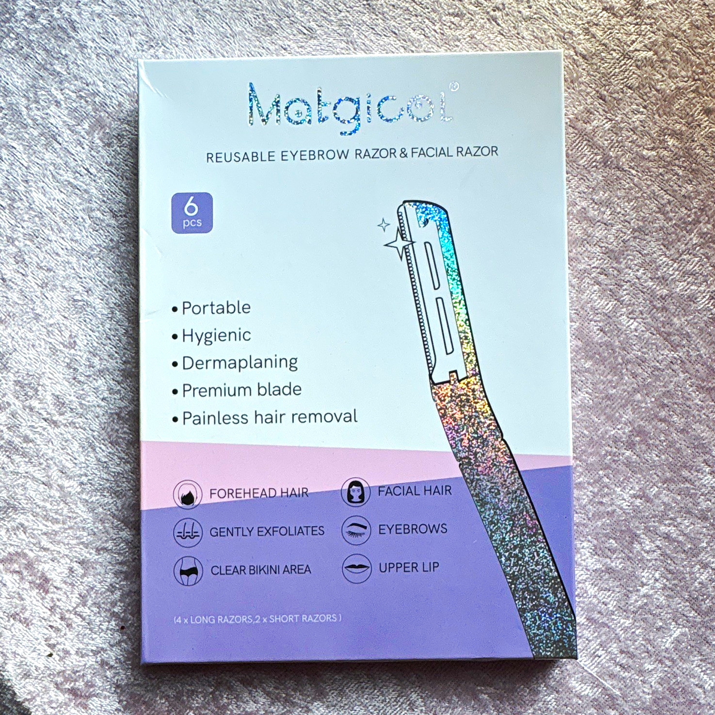 Malagicol Reusable Eyebrow & Facial Razor Dermaplaning Portable 6 pcs