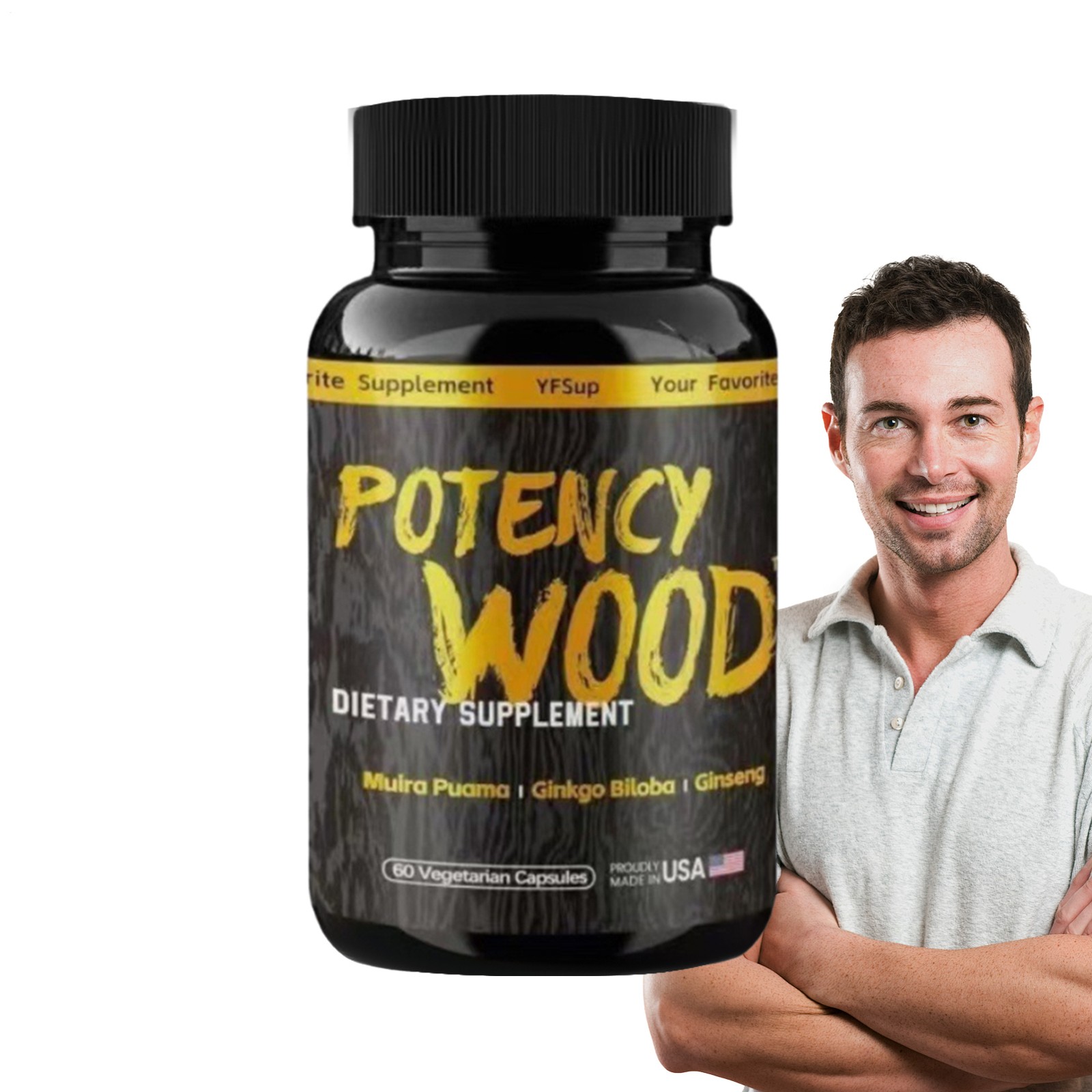 Potency Wood Dietary Supplement Muira Puama Ginko Biloba Ginseng 60 Capsules