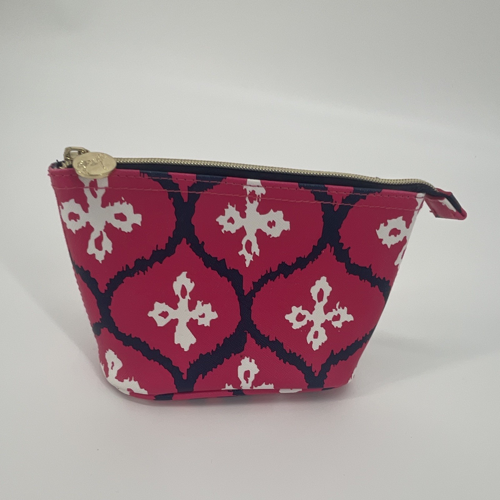 Dabney Lee Pink Navy White Fabric Zipper Makeup Bag Cosmetic Pouch