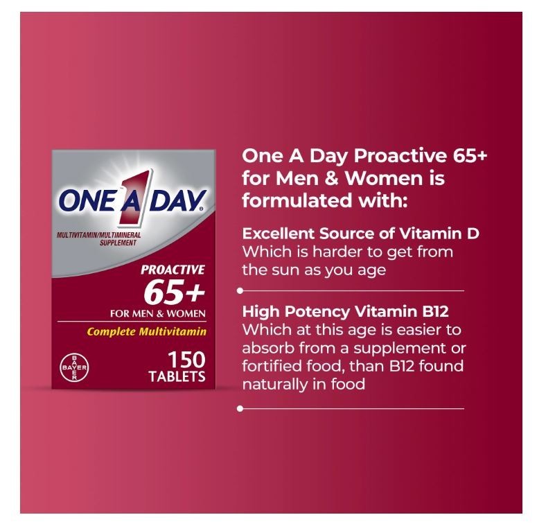 One a Day Proactive 65 Plus Multivitamins Supplement 150 Tablets Men Women 65+