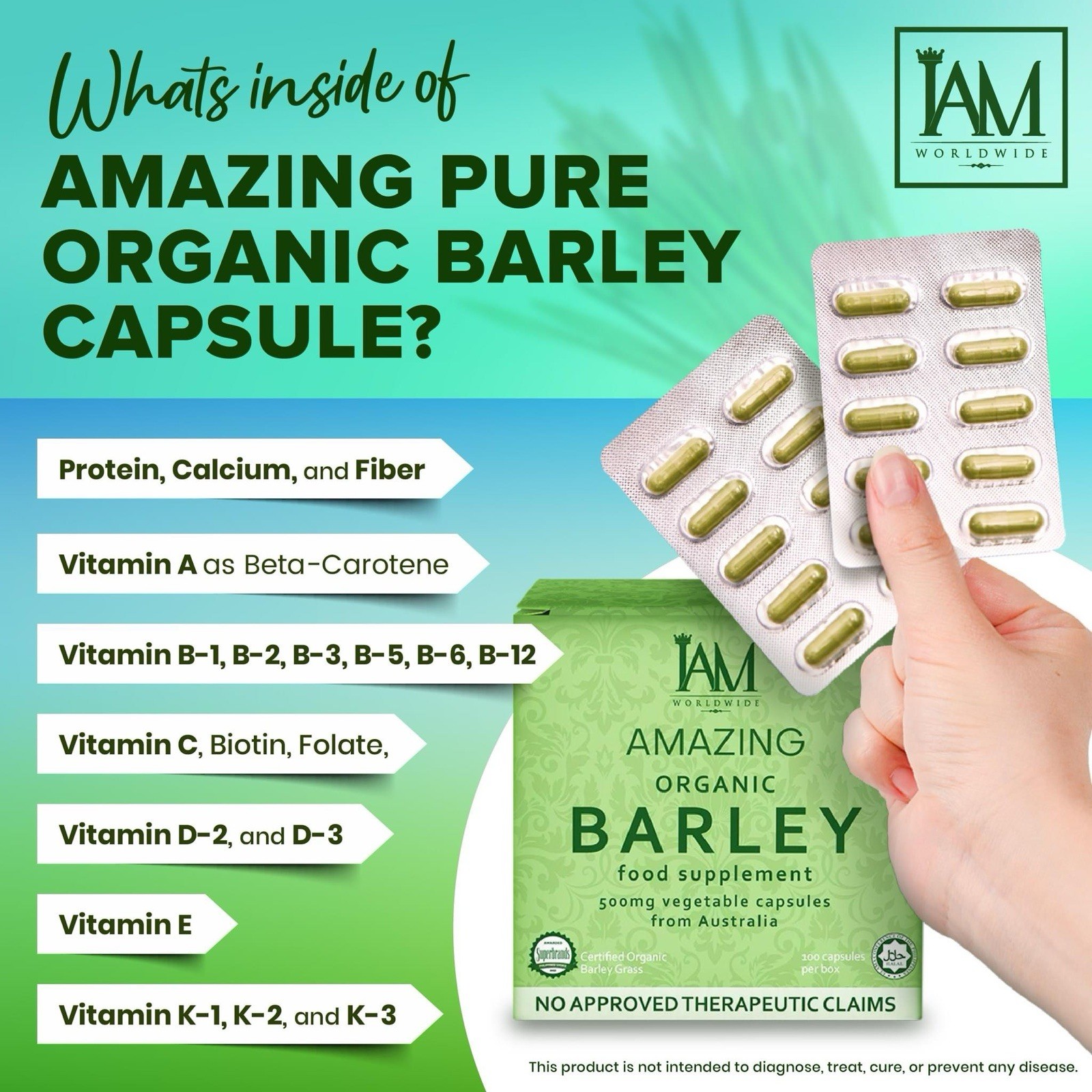 I AM Amazing Pure Organic Barley Capsule
