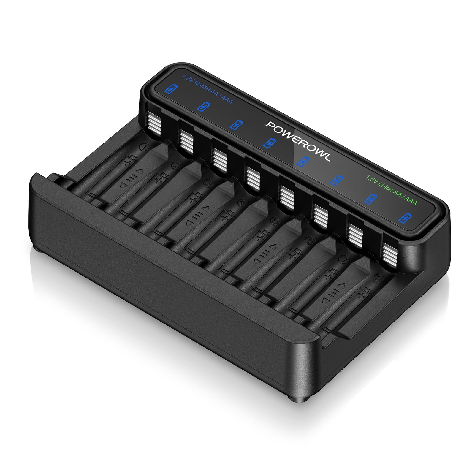 POWEROWL 8-Slot Smart Battery Charger for AA AAA Ni-MH Lithium Type-C