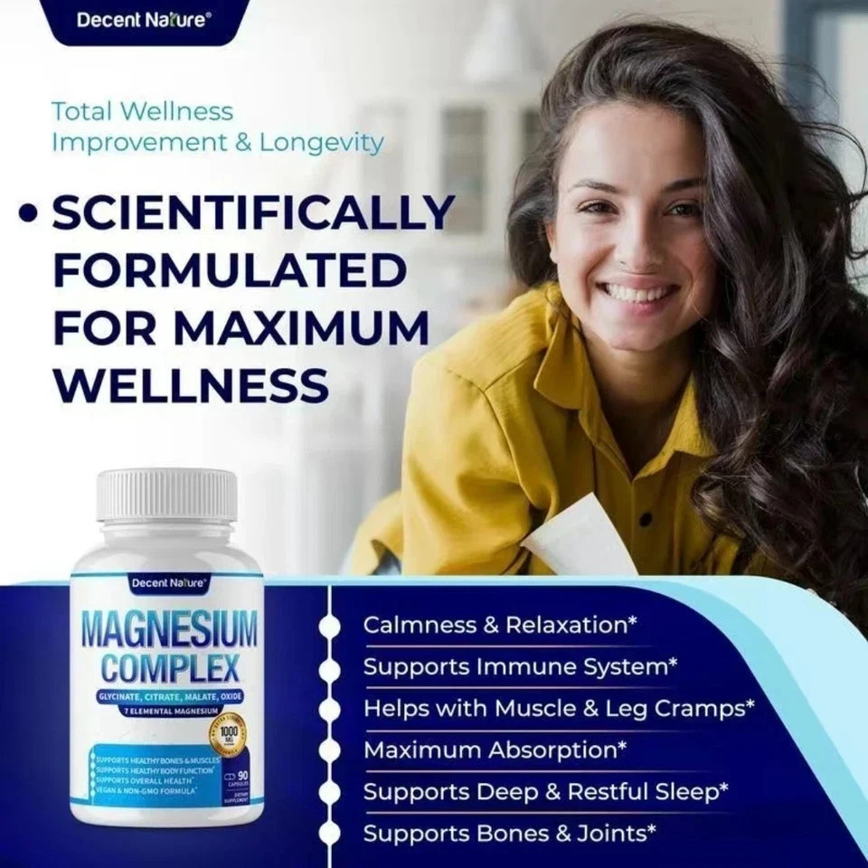 Decent Nature Magnesium Complex, 1000mg, 7 Elemental Magnesium, 90 Capsules