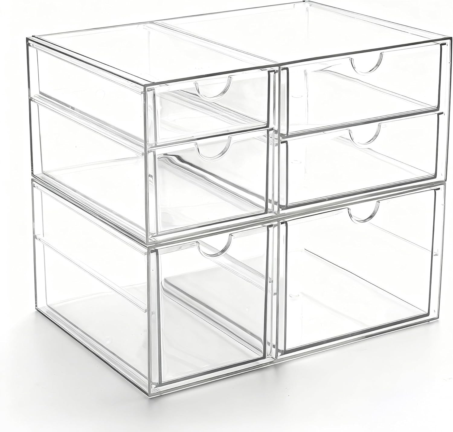 Prsildan 6 Drawer Acrylic Organizer, Set of 2, Clear Stackable