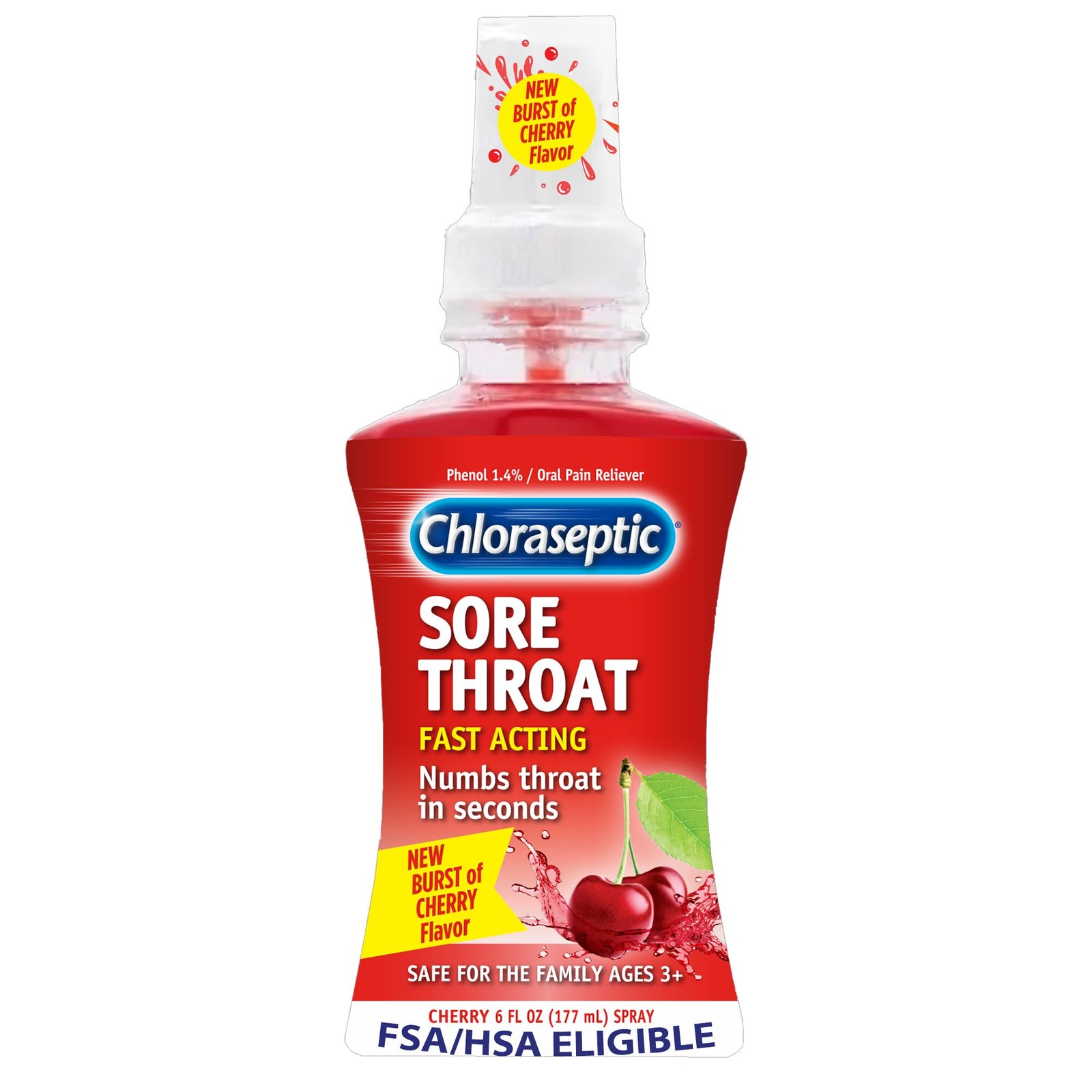Chloraseptic Sore Throat Spray, Cherry Flavor, 6 6 Fl Oz (Pack of 1), Multi