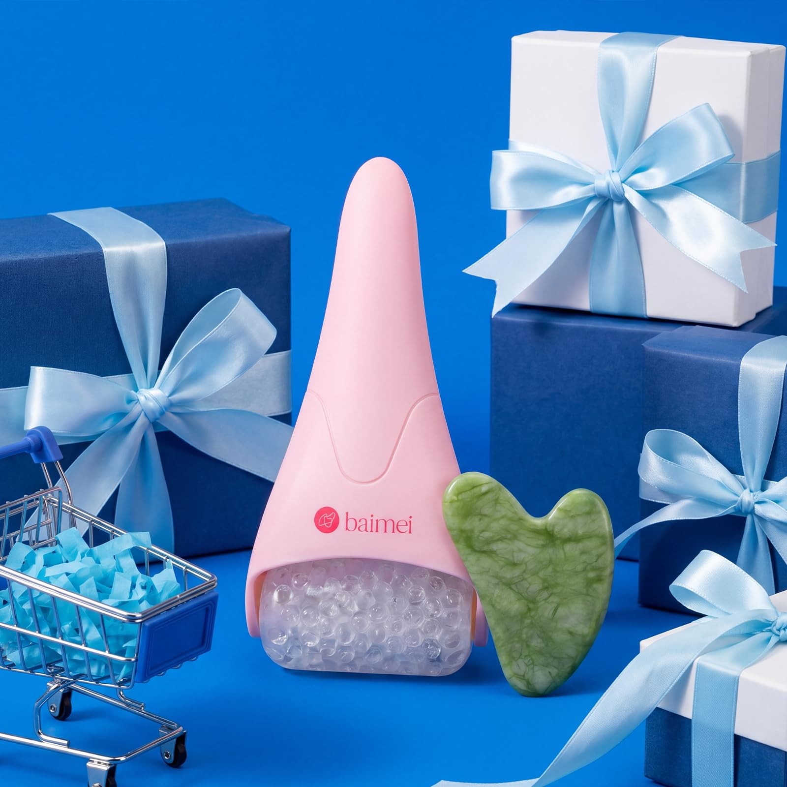 BAIMEI Icy Face Roller and Gua Sha Set – Facial Skin Care Tools for Puffiness