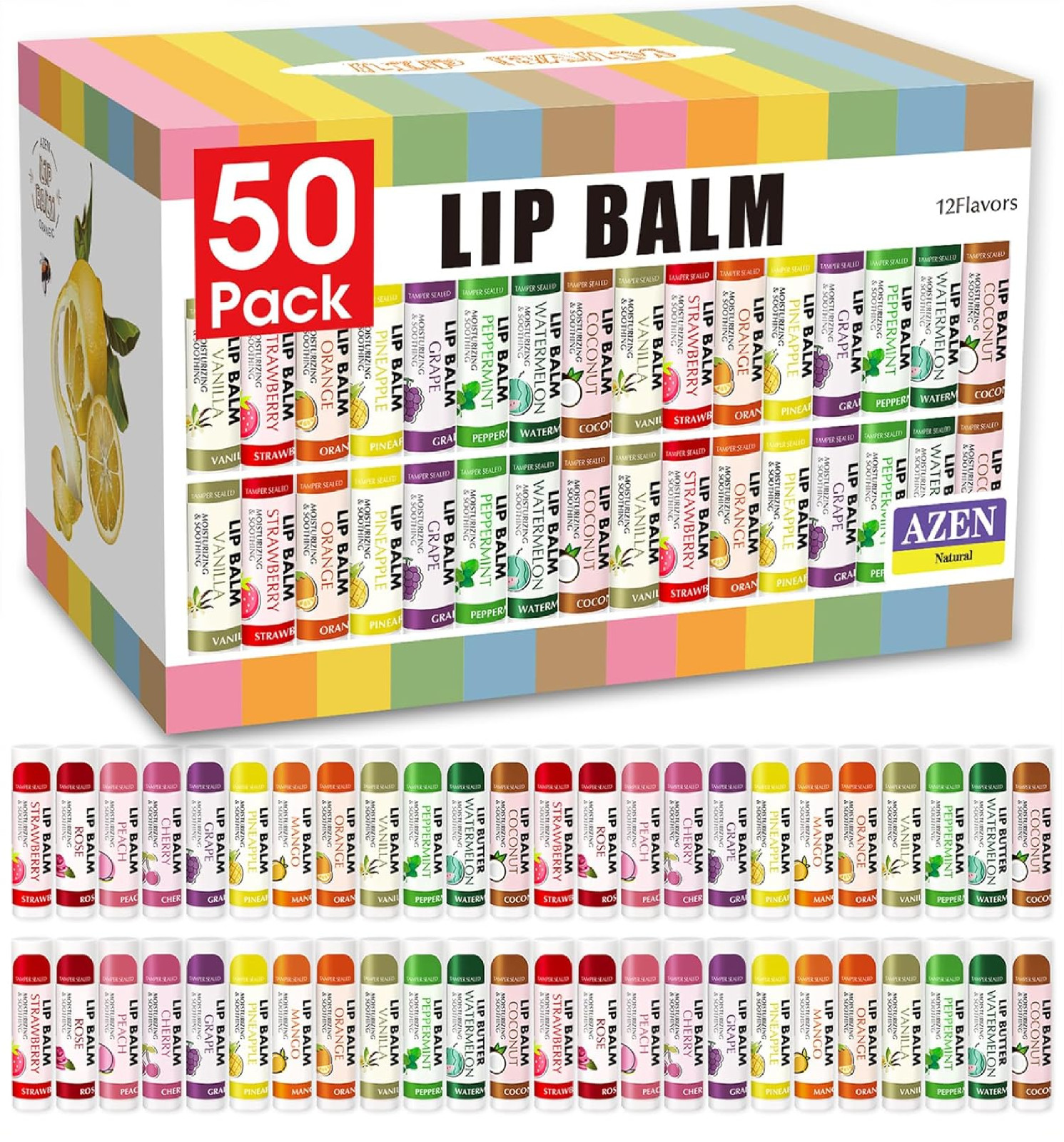 50 Pack Natural Lip Balm Moisturizing Lip Balm for Dry Cracked Lips Moisturizer