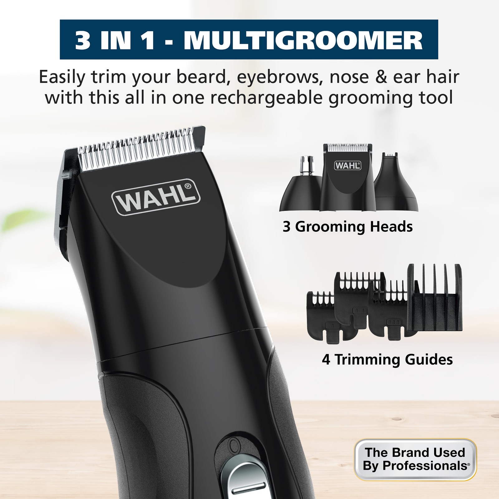 All in One Rechargeable Beard, Mustache, Detail Trimmer for Men, Black, 05644