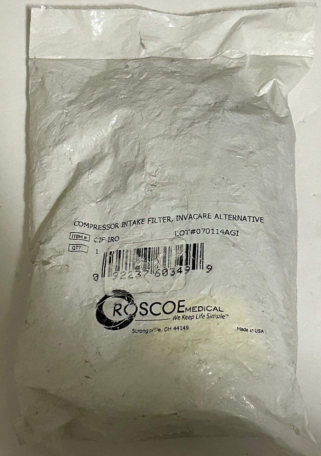 ROSCOE MEDICAL CIF-IRO Compressor Intake Filter, Invacare Alternative – NEW