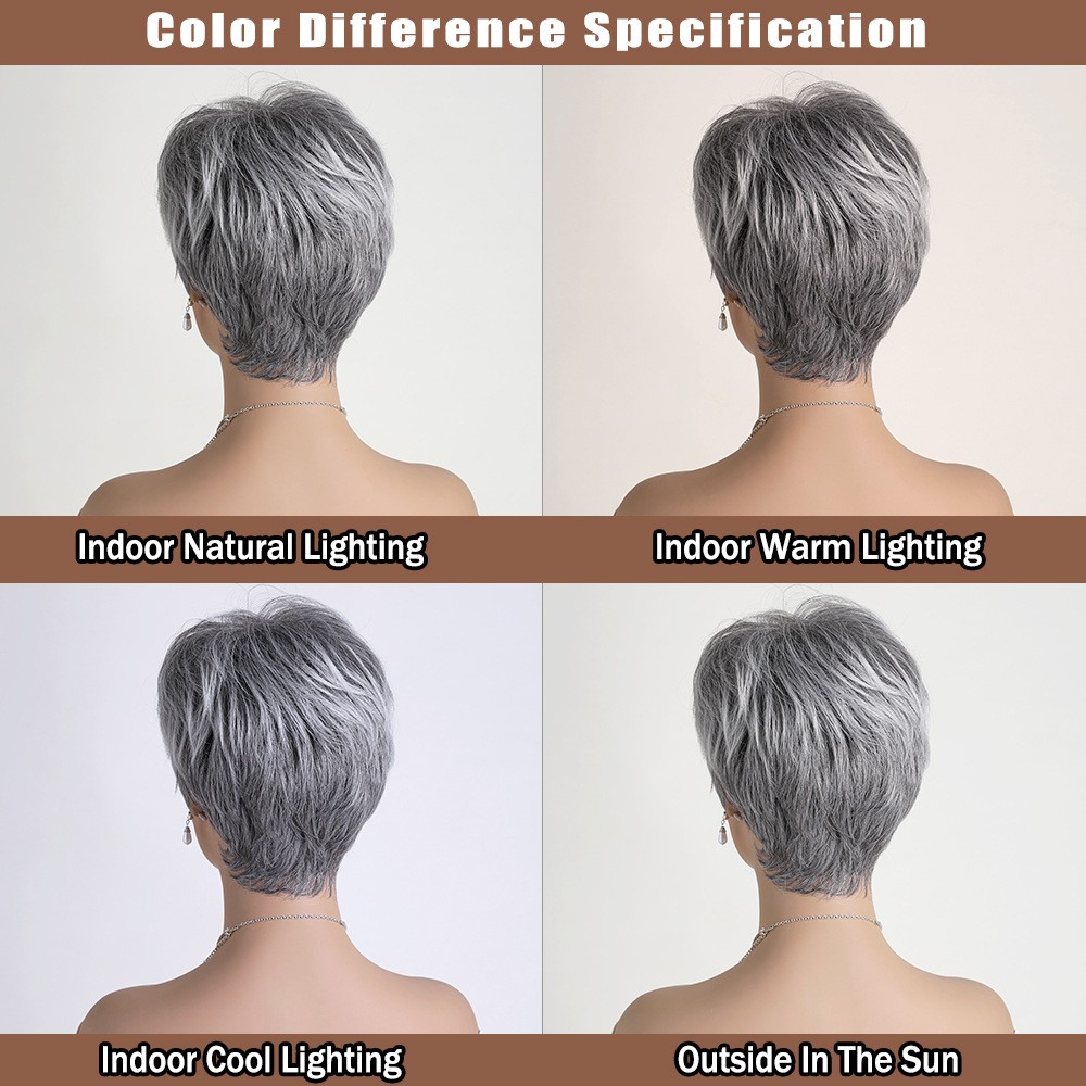 10″ Silver Gray Wig for Women Ombre Natural Cosplay Wavy Full Wig Heat Resistant