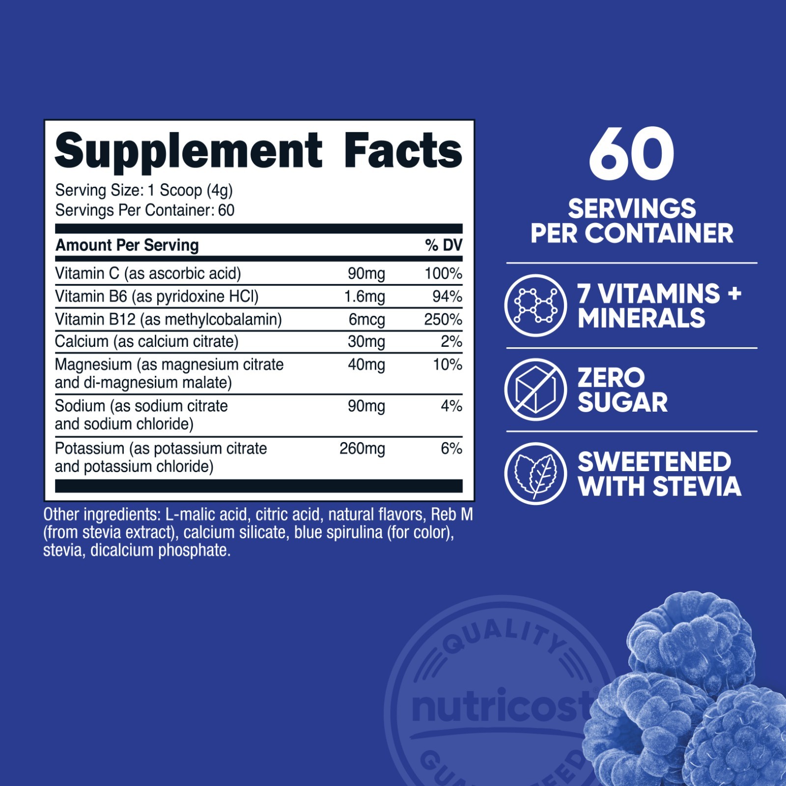 Nutricost Electrolyte Complex Hydration Powder (60 Servings, Blue Raspberry)