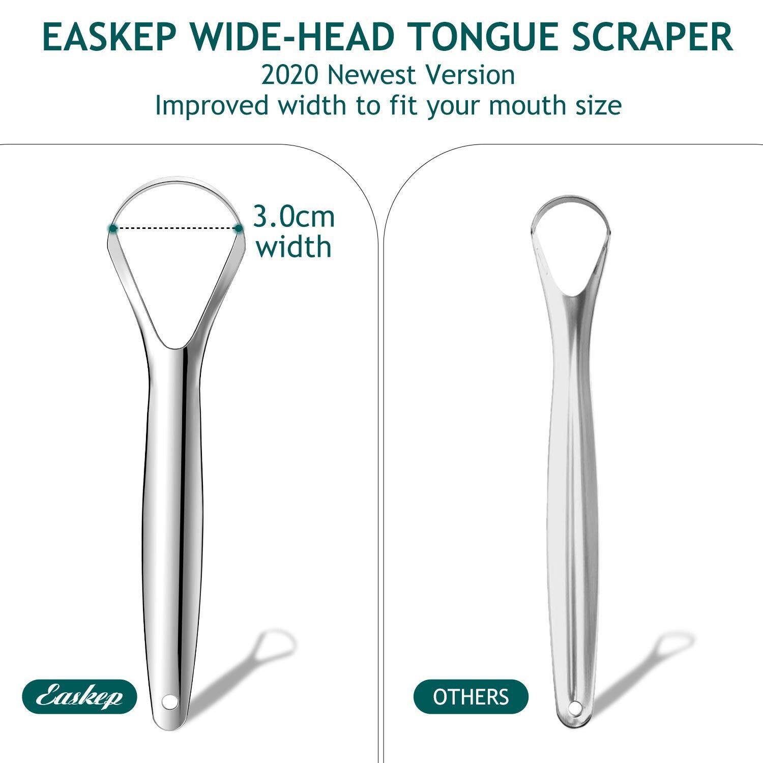 Tongue Scraper (2 Pack), Wide-Head Tongue Cleaner with Nice Carrying Box, 100%
