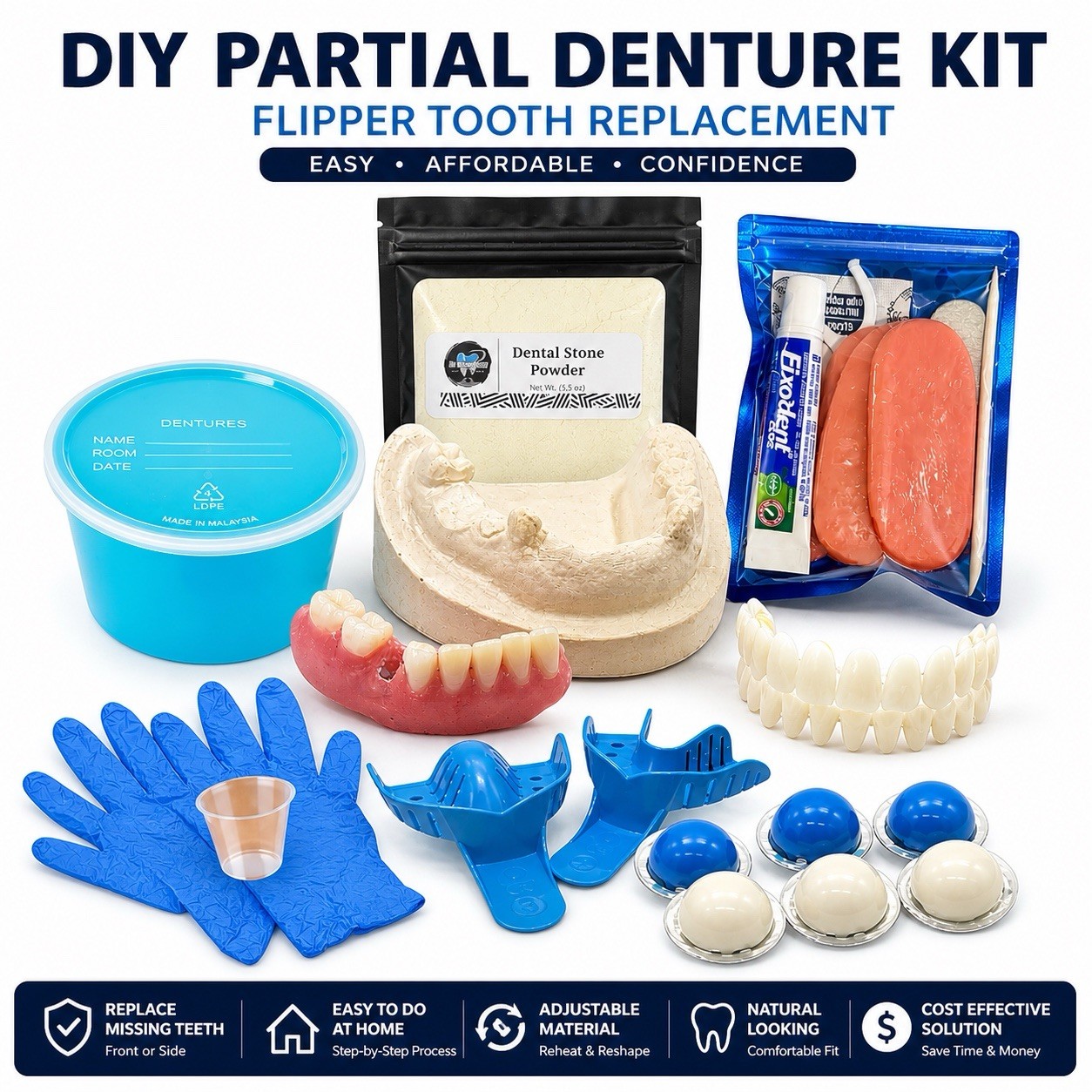 Partial Denture Kit Make Your Own Custom Denture Affordable Temporary Teeth A2