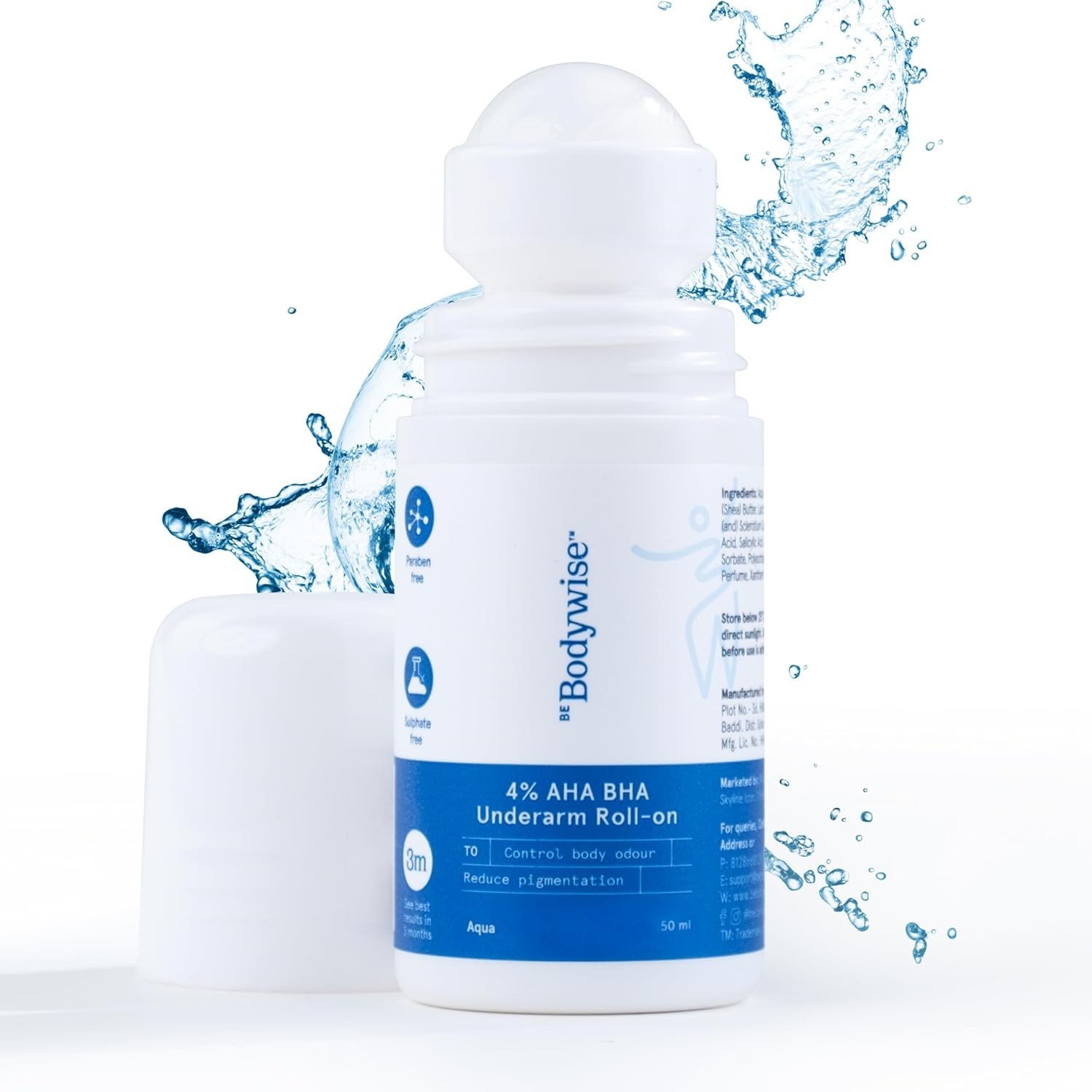 Be Bodywise 4% AHA BHA Underarm Roll-on for Even Tone Skin,Reduces Body 50ml
